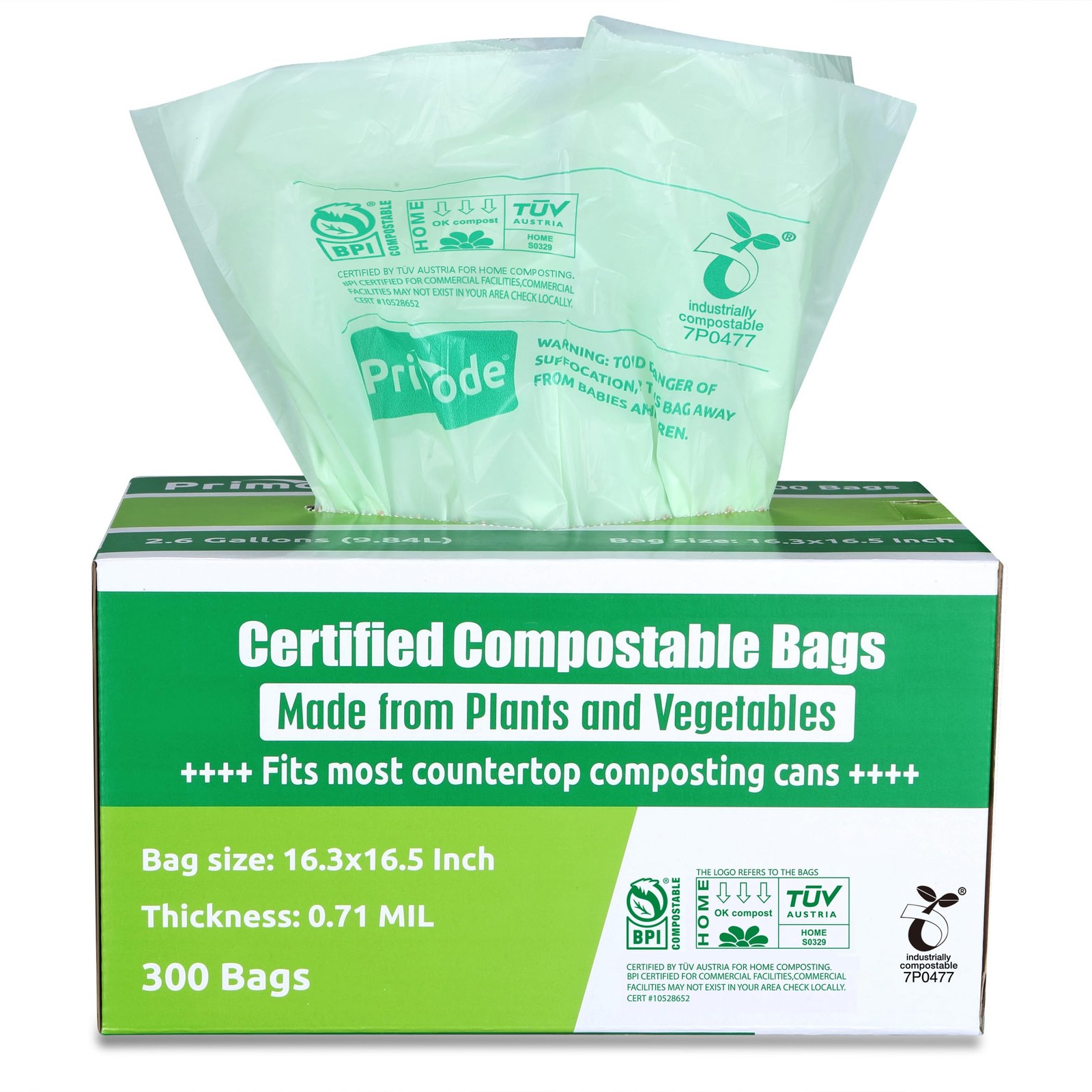 Compostable Bags, 2.6 Gallon Food Scraps Yard Waste Bags, 300 Count, Extra Th…