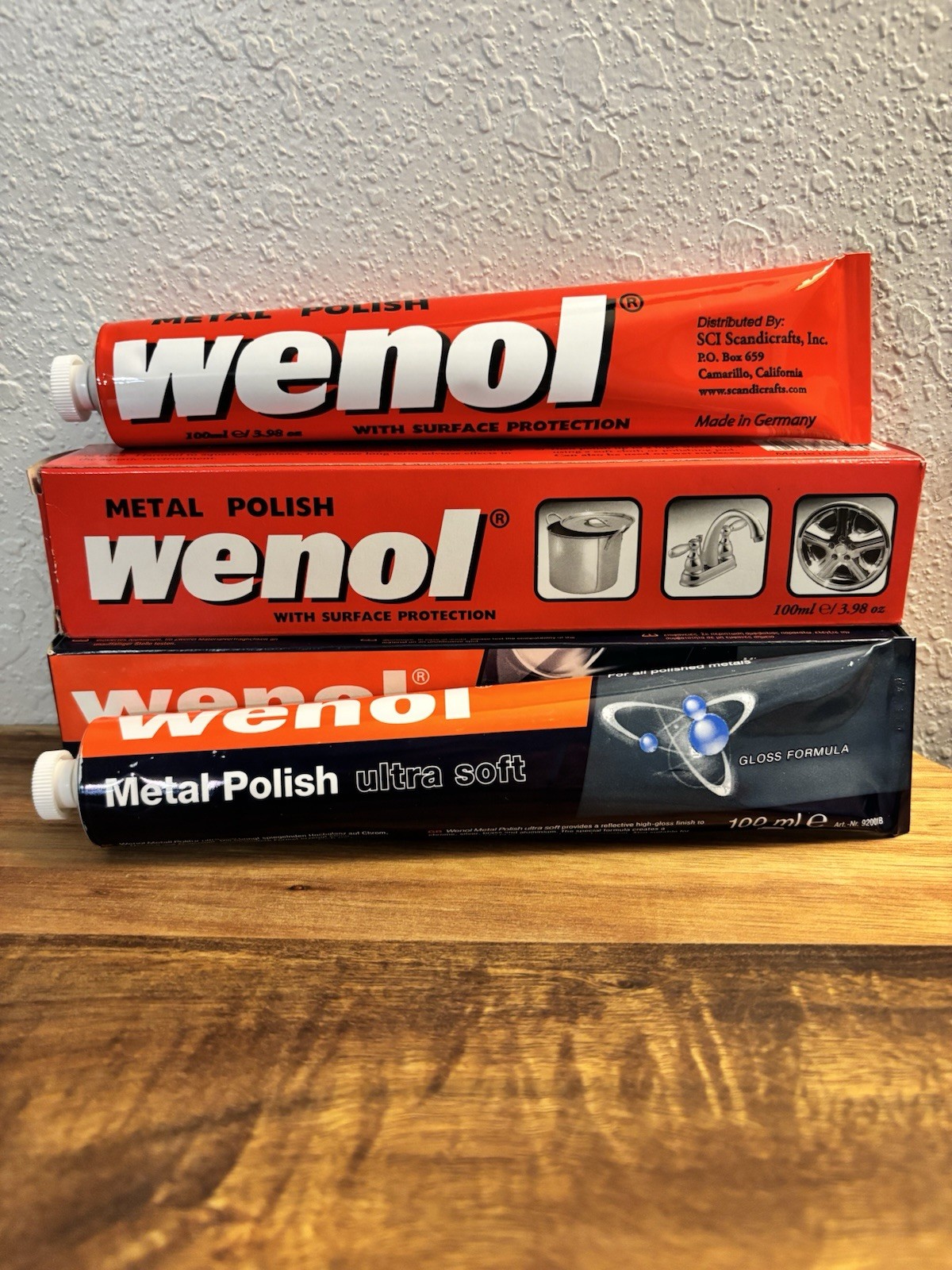 New WENOL Metal Cleaner & Polish Set Red & Blue Tube 4oz Each Lot Of 2 NIB