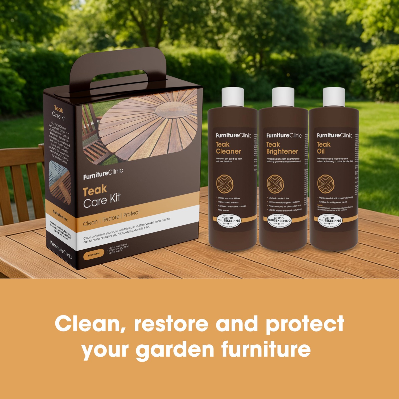 Furniture Clinic Teak Care Kit | For Teak Outdoor Wood Patio Furniture | Clea…