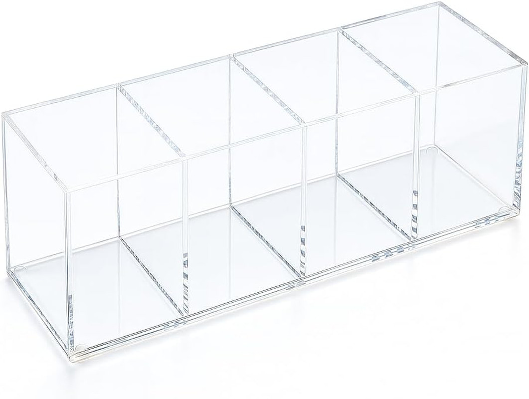 Clear Acrylic 4-Compartment Organizer Box, Small (7.9″ × 2.7″ × 3.5″) – Handcraf