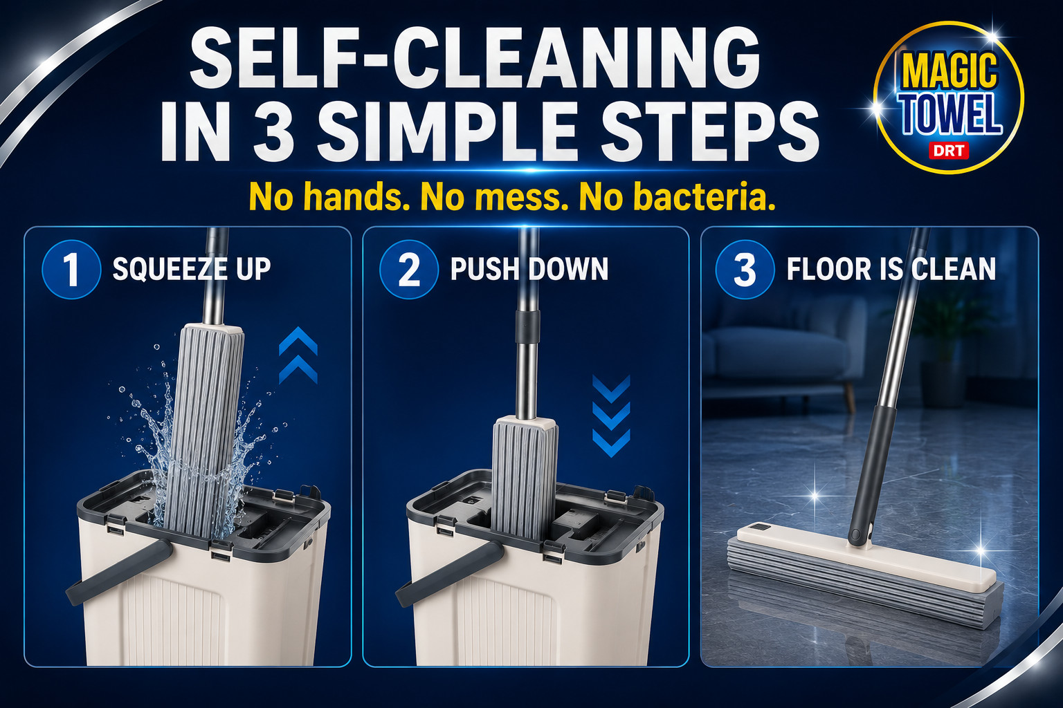 Mop and Bucket Set, 56Inch Pole, Two Mop Head Refills, PVA Mop & Bucket Cleaning
