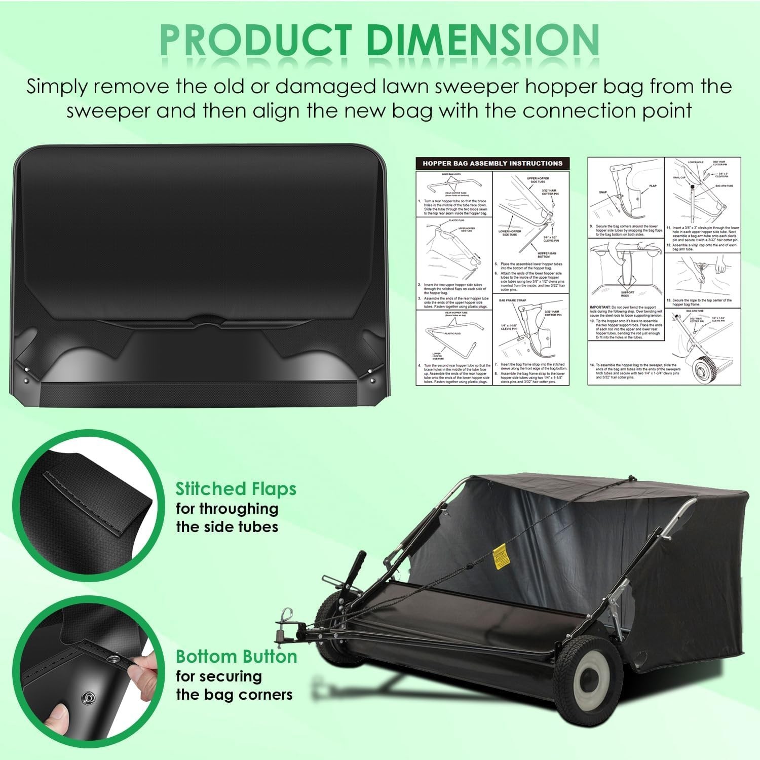 48388 Hopper Bag Lawn Leaf Sweeper Bag for Agri Fab 42″ Sweeper Parts