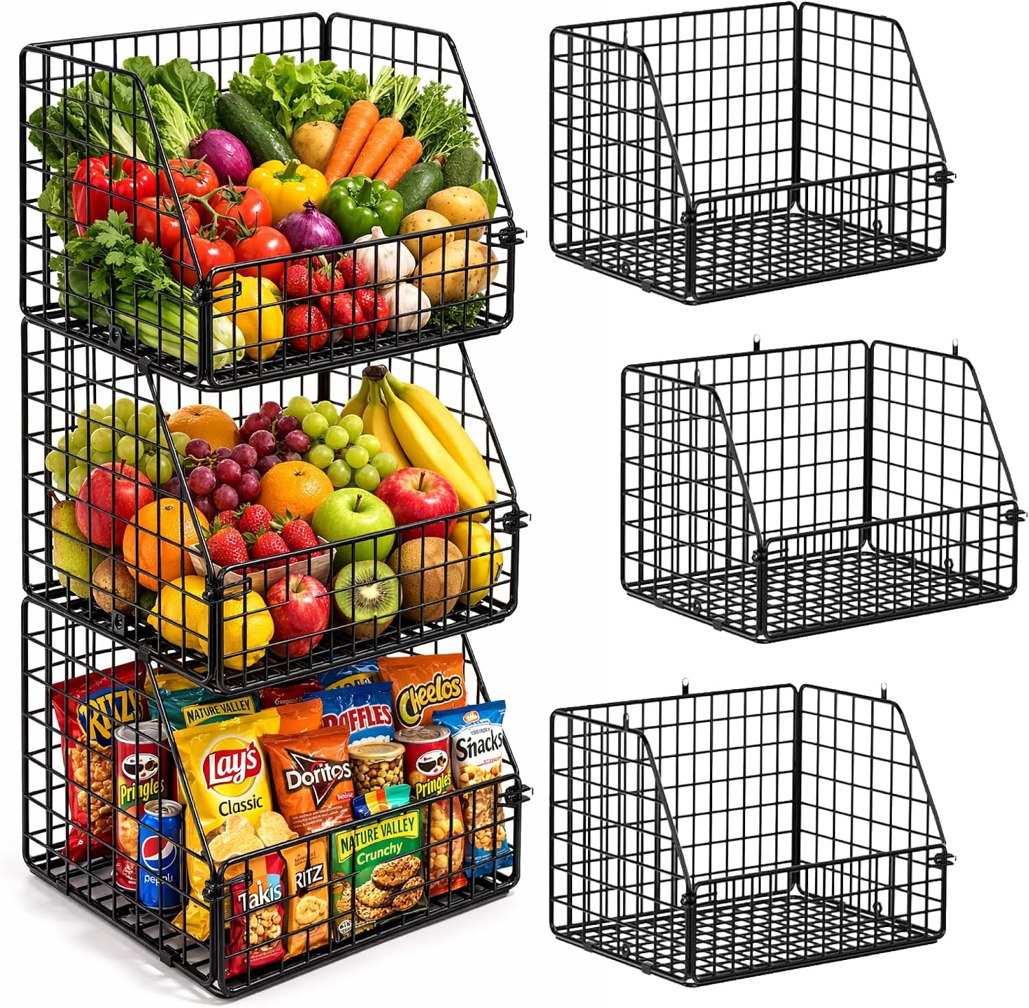 3-Tier Wall Hanging Fruit Baskets for Kitchen Organizing Fruits and Vegetables,