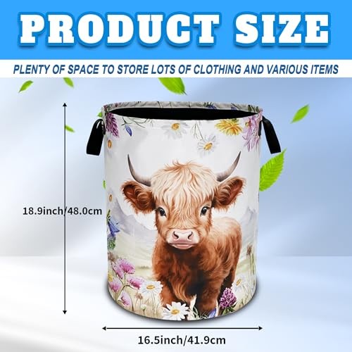 Laundry Basket Oxford Cloth Animal Flowers Laundry Hamper | With Highland Cow