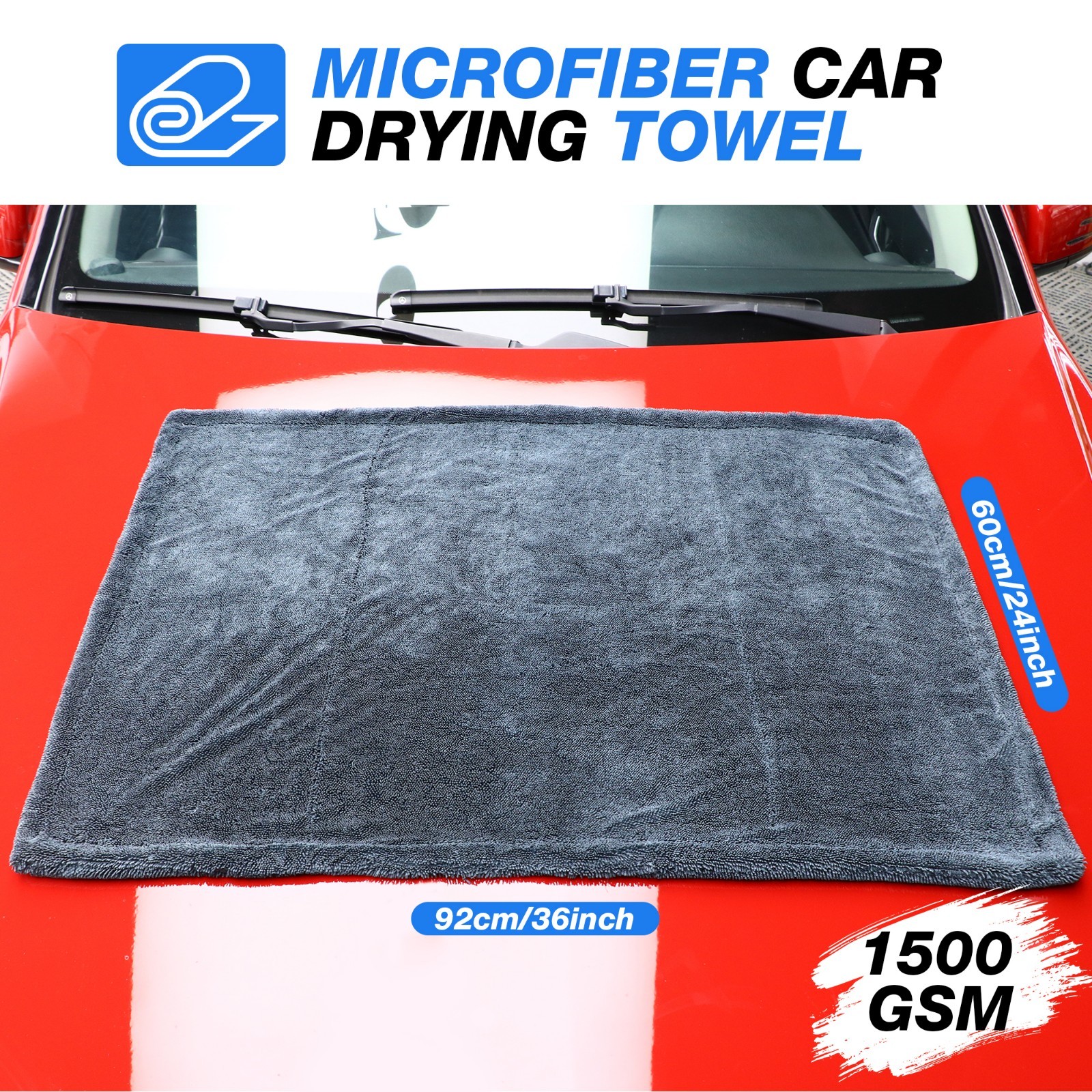 1500GSM 24 x 36″ Water Absorbing Car Wash Microfiber Drying Towel Twisted Loop