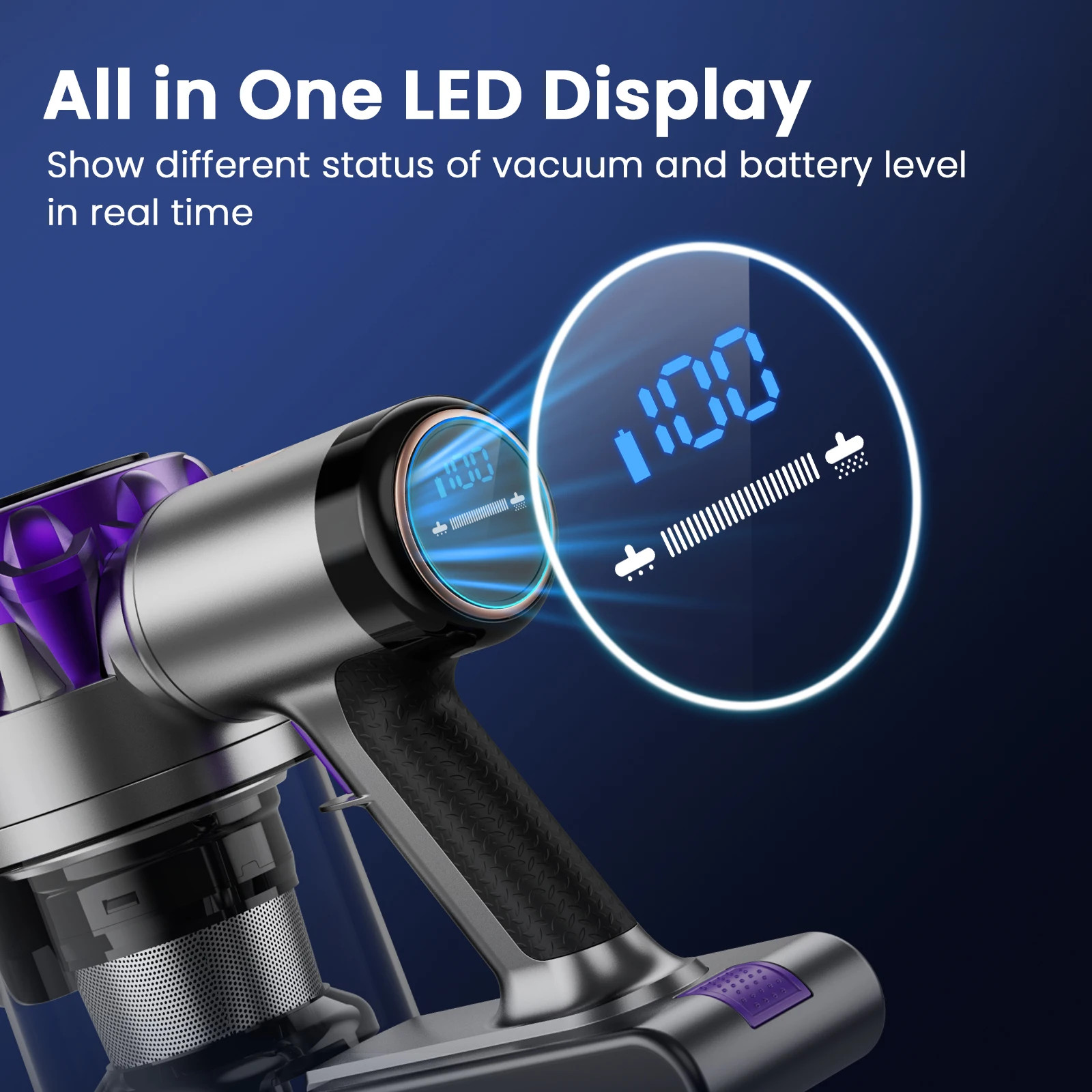 40000Pa Cordless Vacuum S3P Stick Vacuum LED Display Free-Standing 55Min