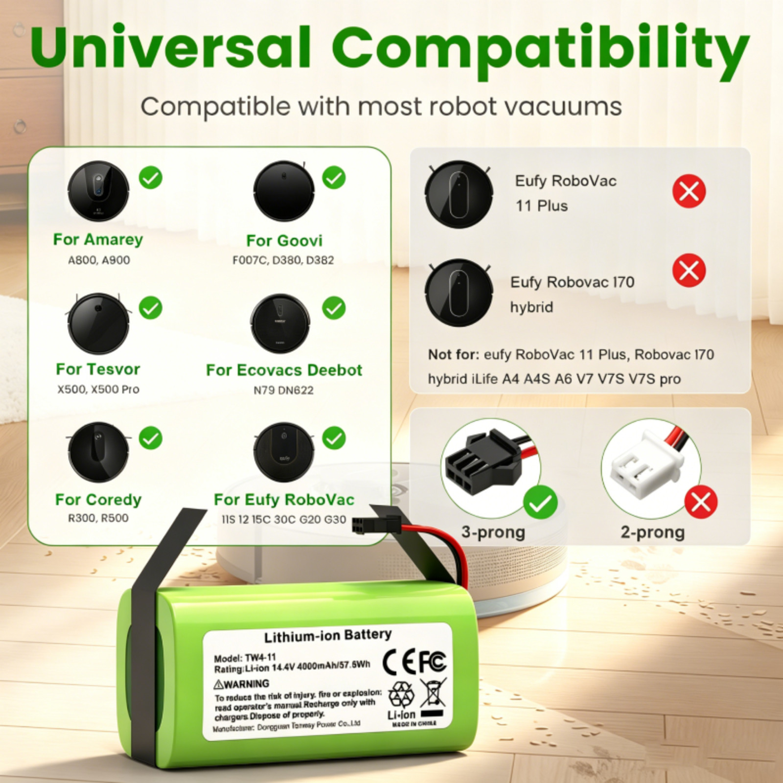 Replacement Battery for Eufy RoboVac 11/11S 12 15C 15T 25C 30C 35C 14.4V 4000mAh