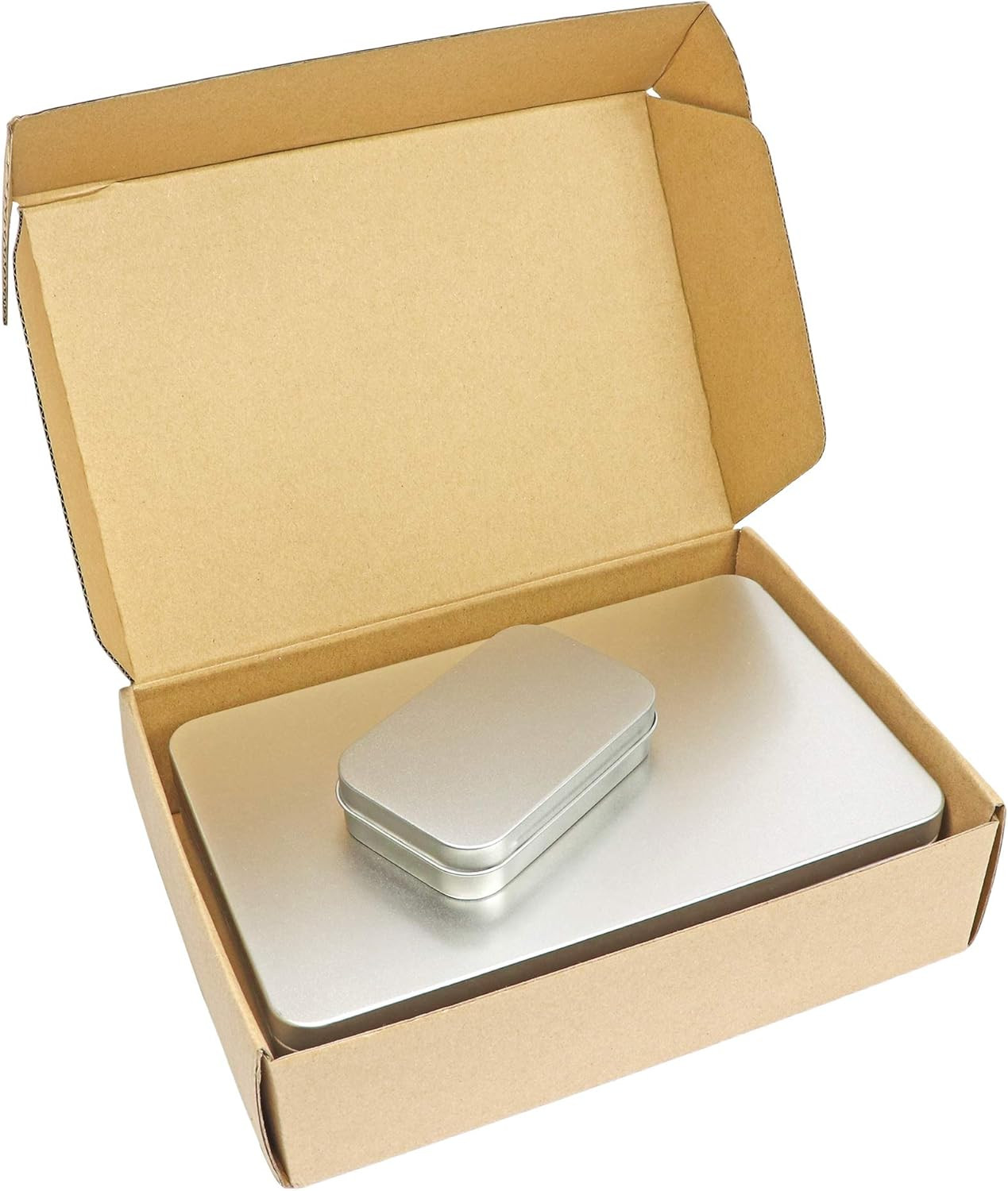 XL (8.5 X 5.3 X 1.9 In) Silver Metal Rectangular Empty Tin Box Containers for Gi