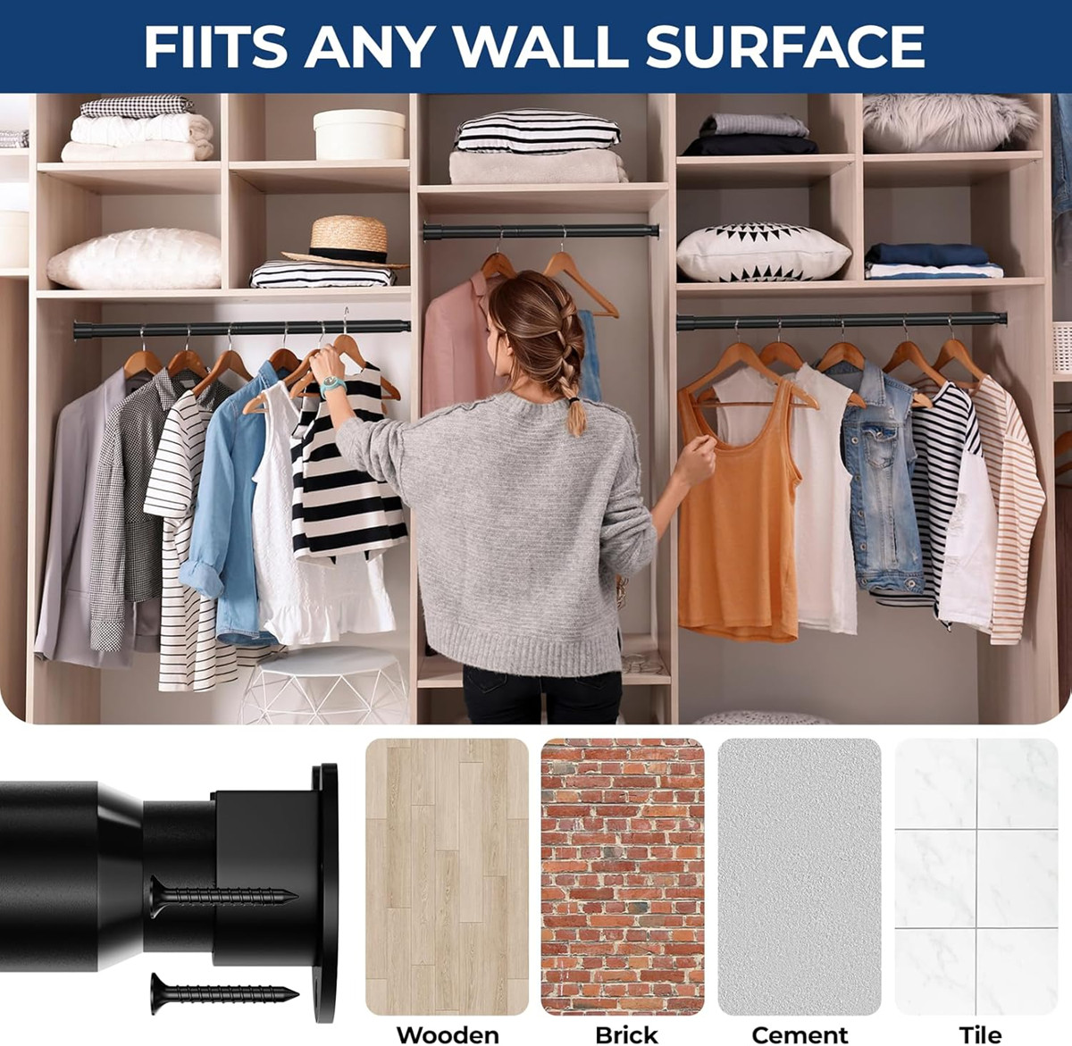 42″ L Closet shower Rod made by Metal tube 1.3″ Dia for Hanging Curtain Clothes
