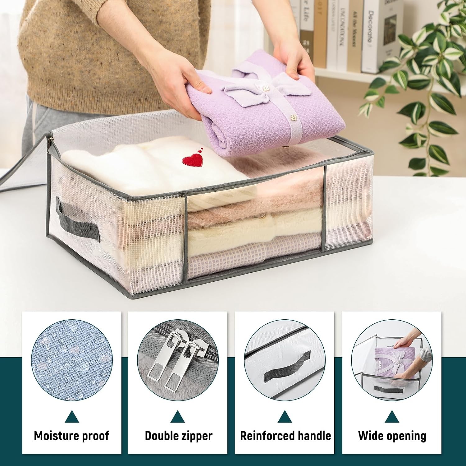 3-Pack Clothes Storage Bags, Plastic Foldable Blanket Storage bins, Closet Or…