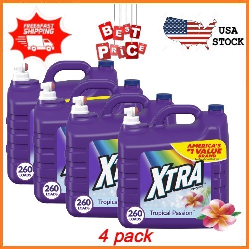 NEW 4 pack Xtra Tropical Passion, 260 Loads Liquid Laundry Detergent, 312 fl oz