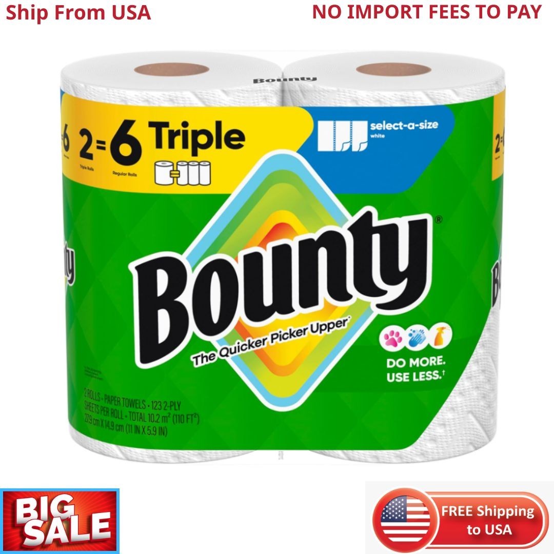 Bounty Select-A-Size Paper Towels, White, 2 Triple Rolls = 6 Regular Rolls New