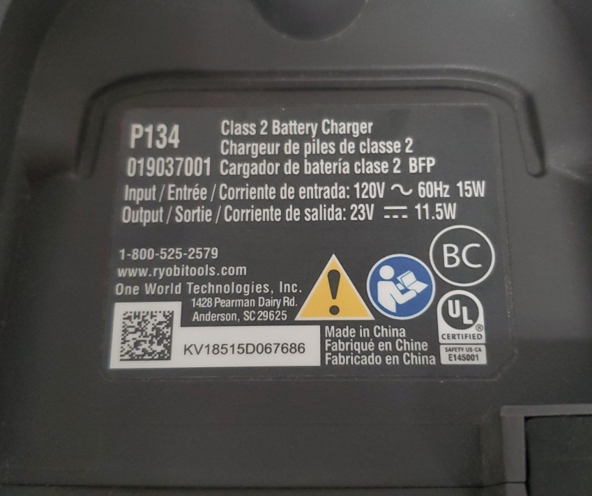 Ryobi (P134) Wall Mounted Cordless Stick Vacuum Cleaner Charger