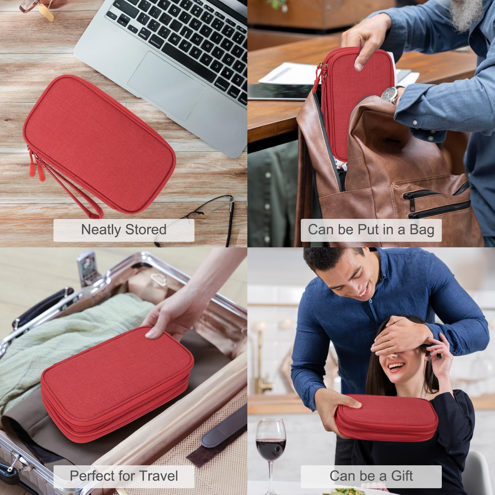 Electronic Organizer, Travel Tech Pouch Bag, Medium, Red