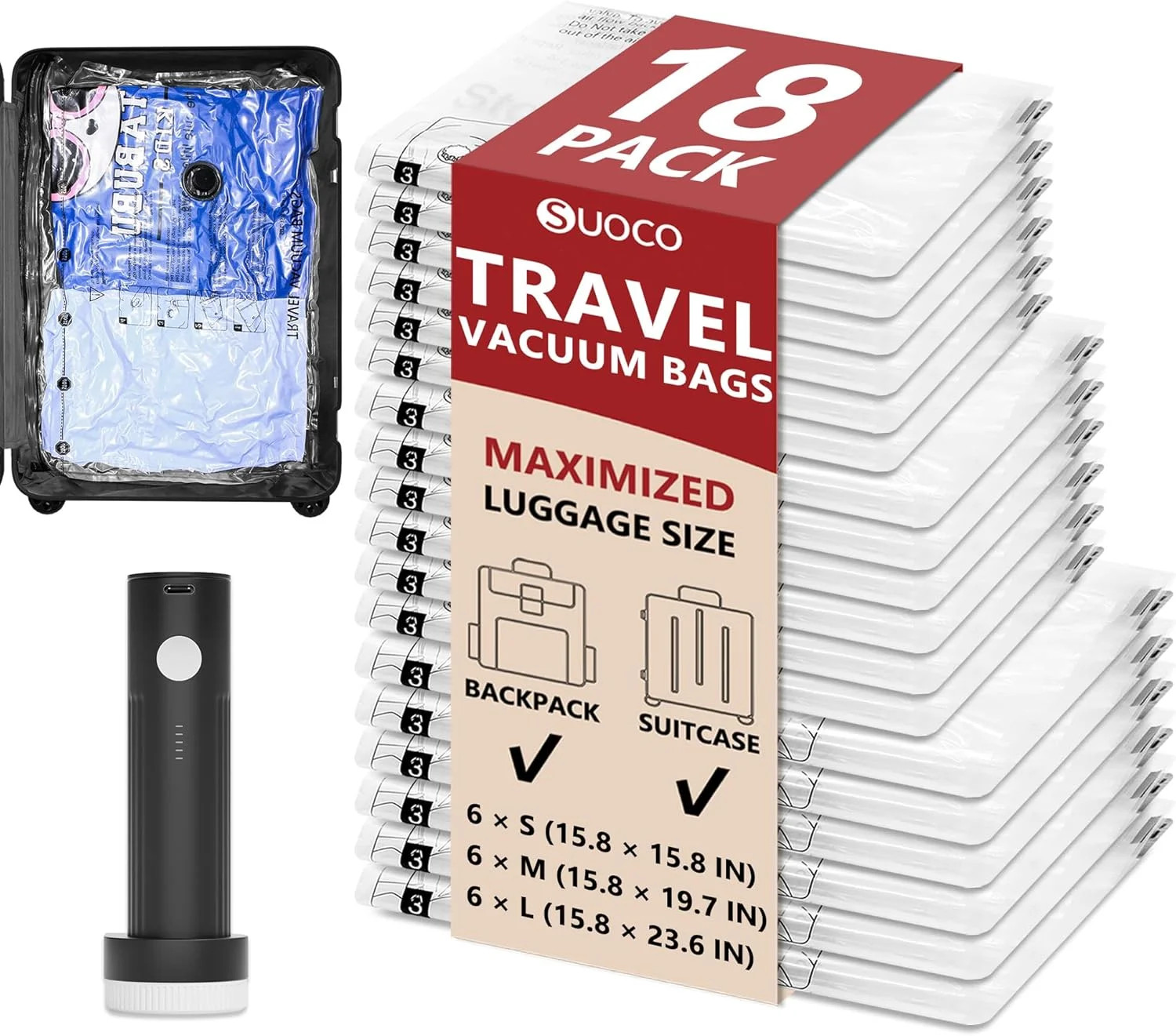 Travel Vacuum Bags for Clothing with Rechargeable Electric Pump, Compression Pac