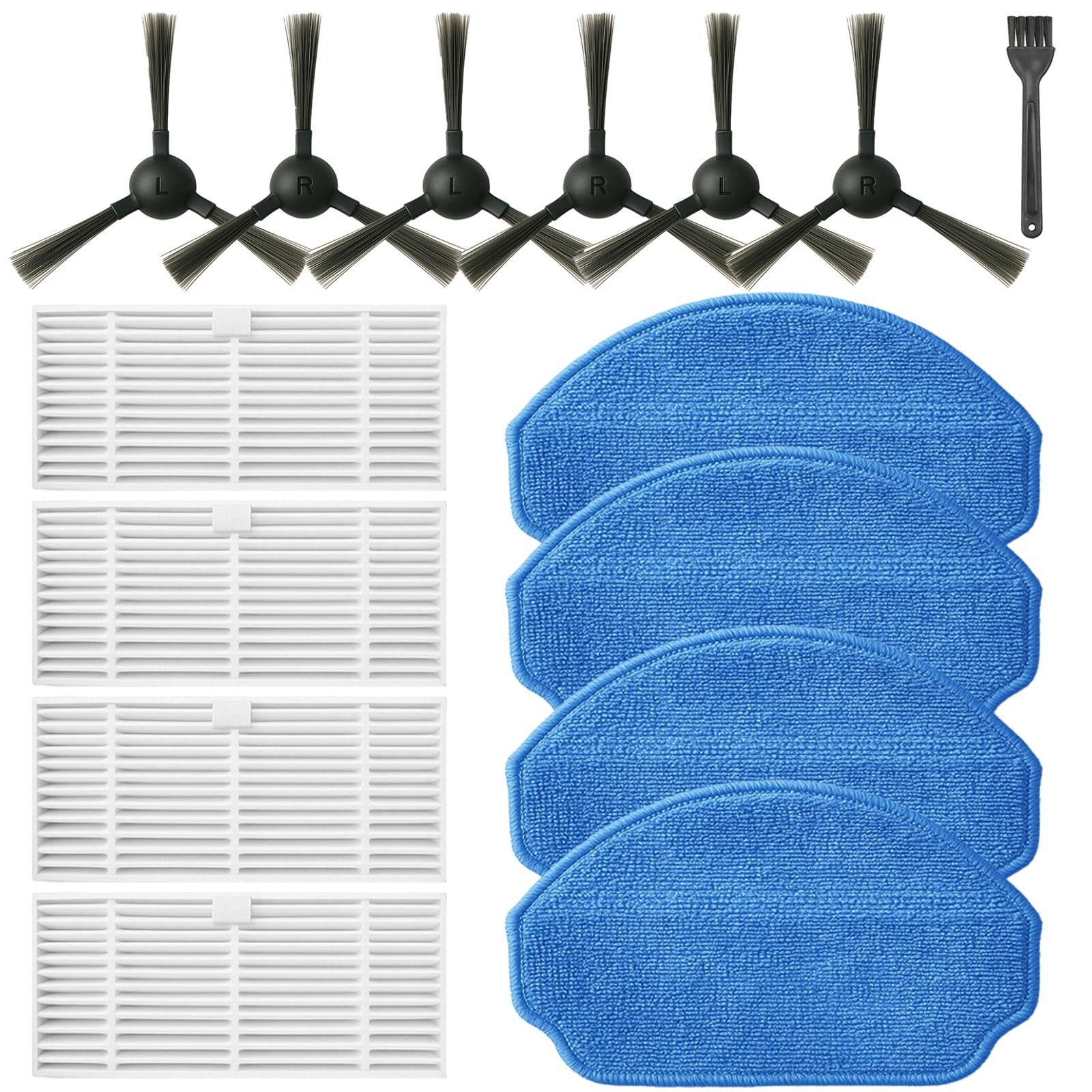 Robot Vacuum Parts: 6 Brushes, 4 Mop Pads, 4 Filters for BR151, G20 Models