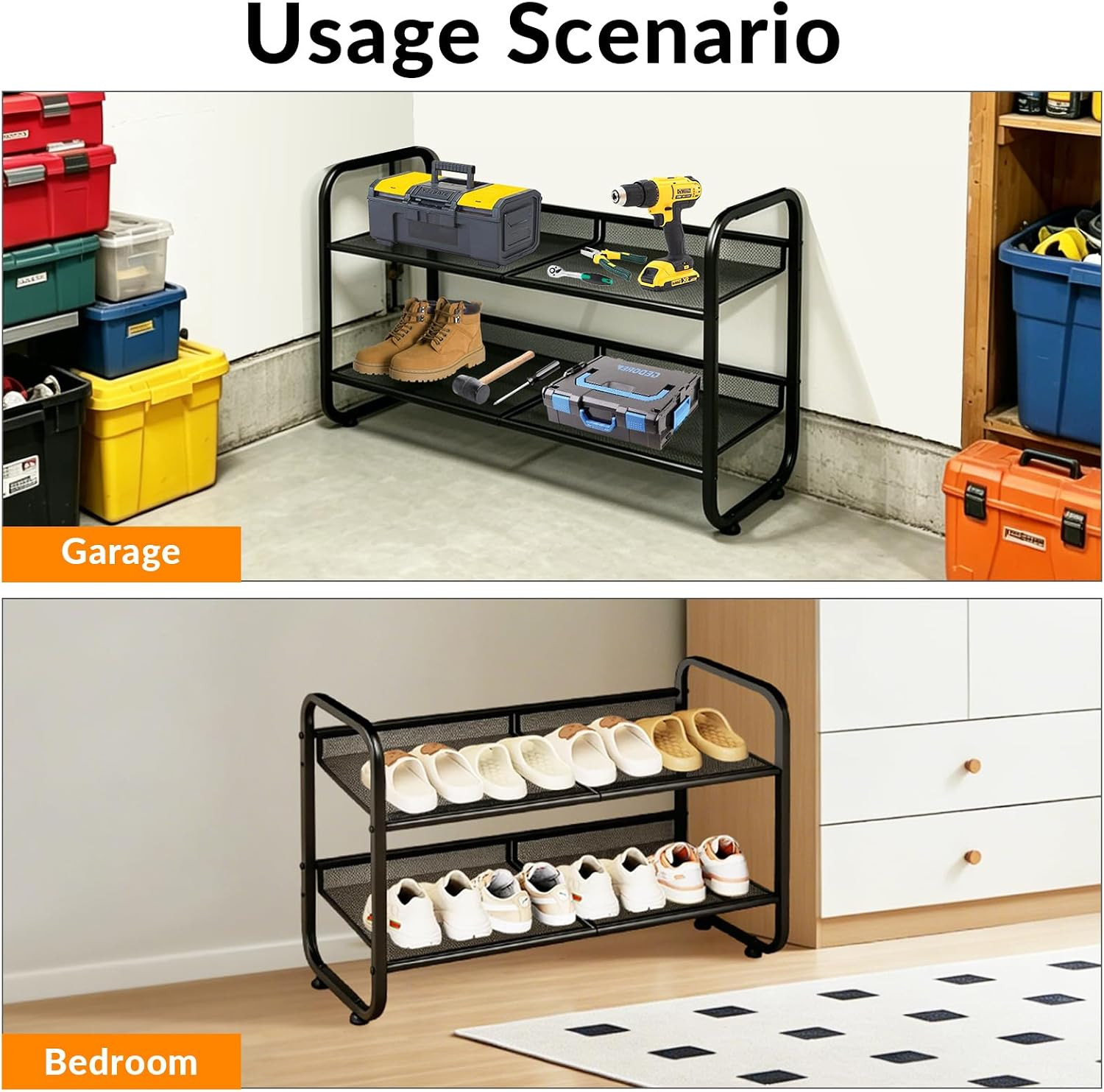 2 Tiers Metal Shoe Rack for Entryway Closet Hallway Bedroom Garage | Shoe Storag