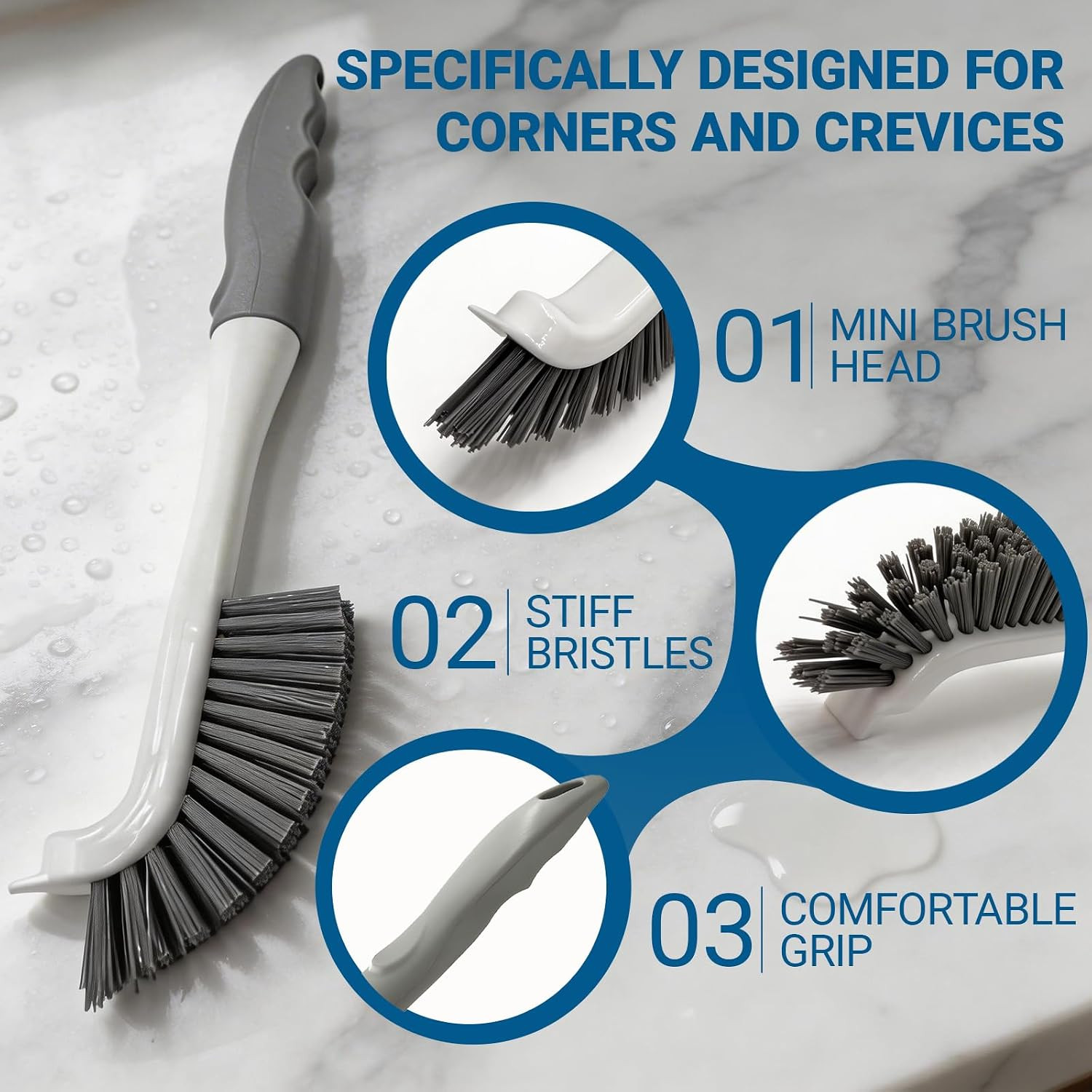 3 Pack Hard Bristle Scrub Brush Set, Heavy Duty Cleaning Brushes with Ergonomic