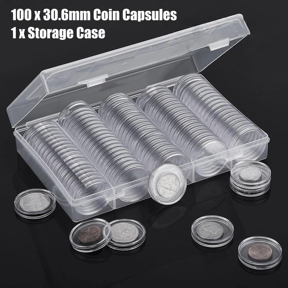 100Pcs Clear Coin Capsule Case for 30.6mm JFK Half Dollar Holder Storage Box US