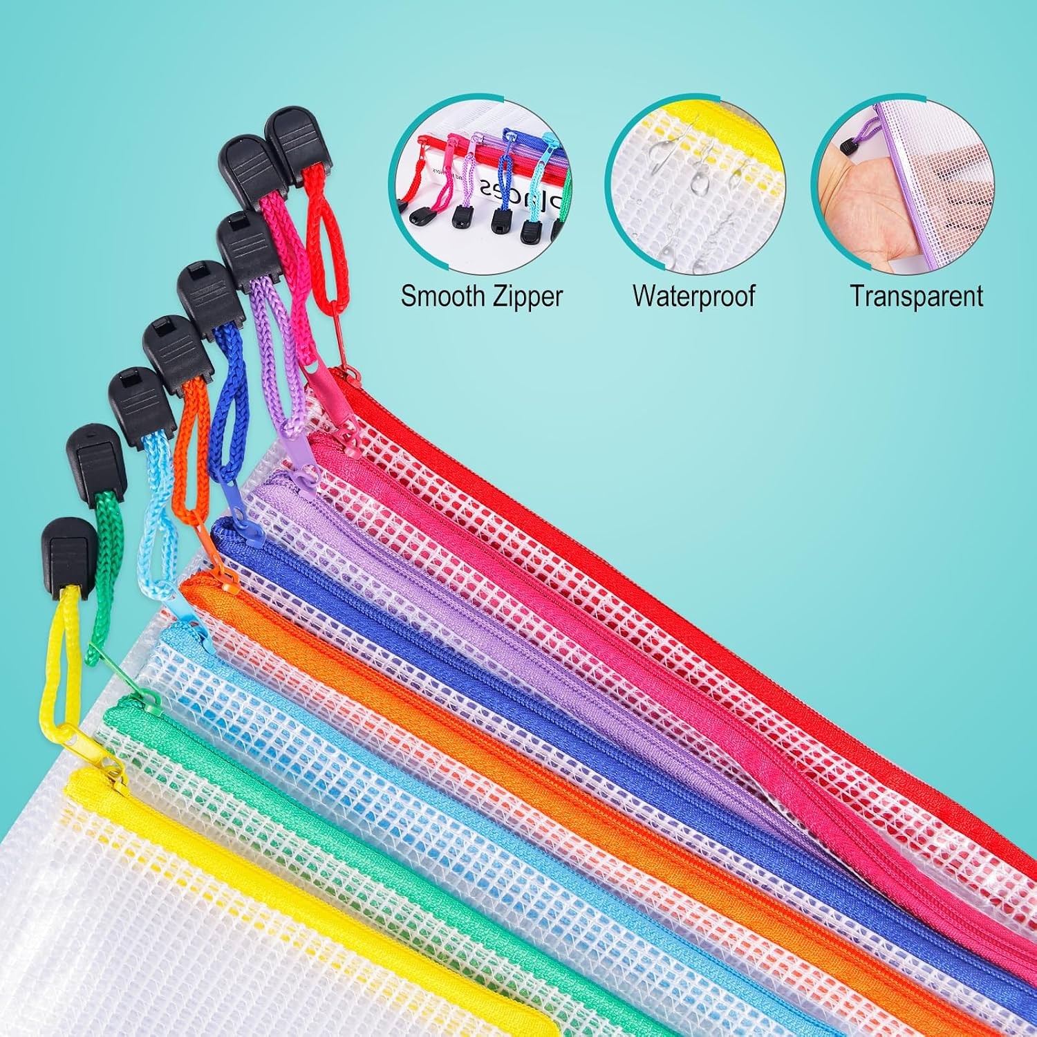 64 A4 Mesh Zipper Pouches Bulk, Clear Storage Bags for Office/Travel