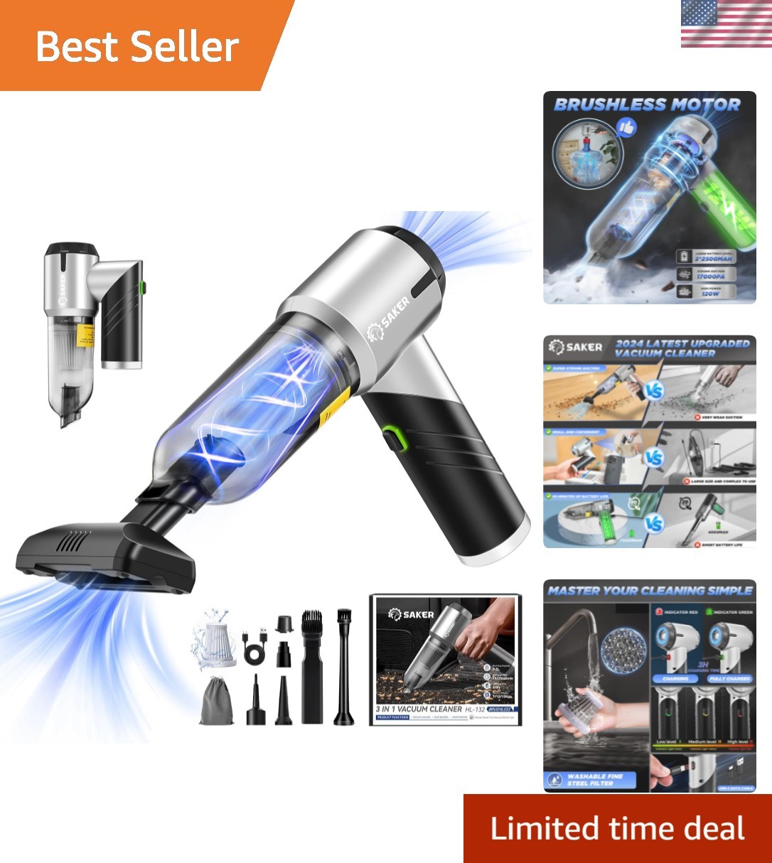 Handheld Car Vacuum Portable Cordless17000PA Mini Air Duster Blower Rechargea…