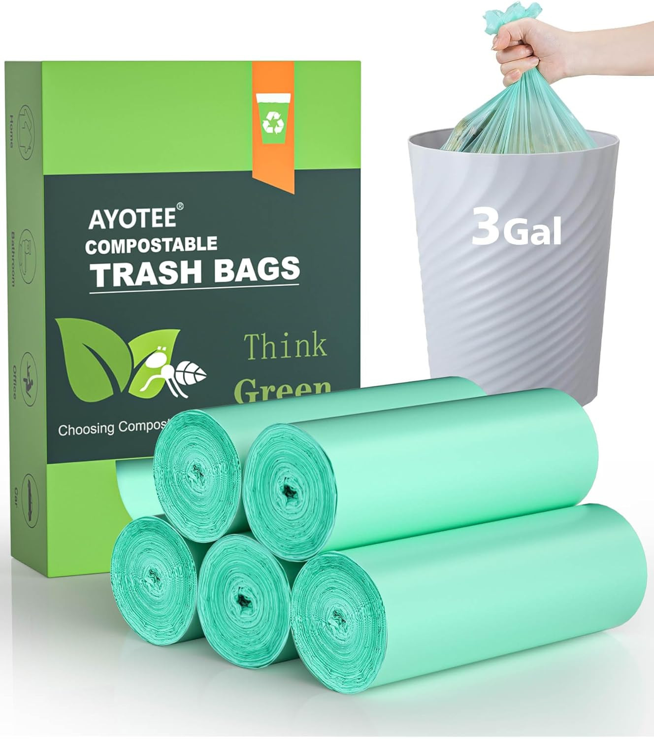 Compost Bags 3 Gallon 125 Packs, Compostable Trash Bags 3 Gallon, Small Biodegra