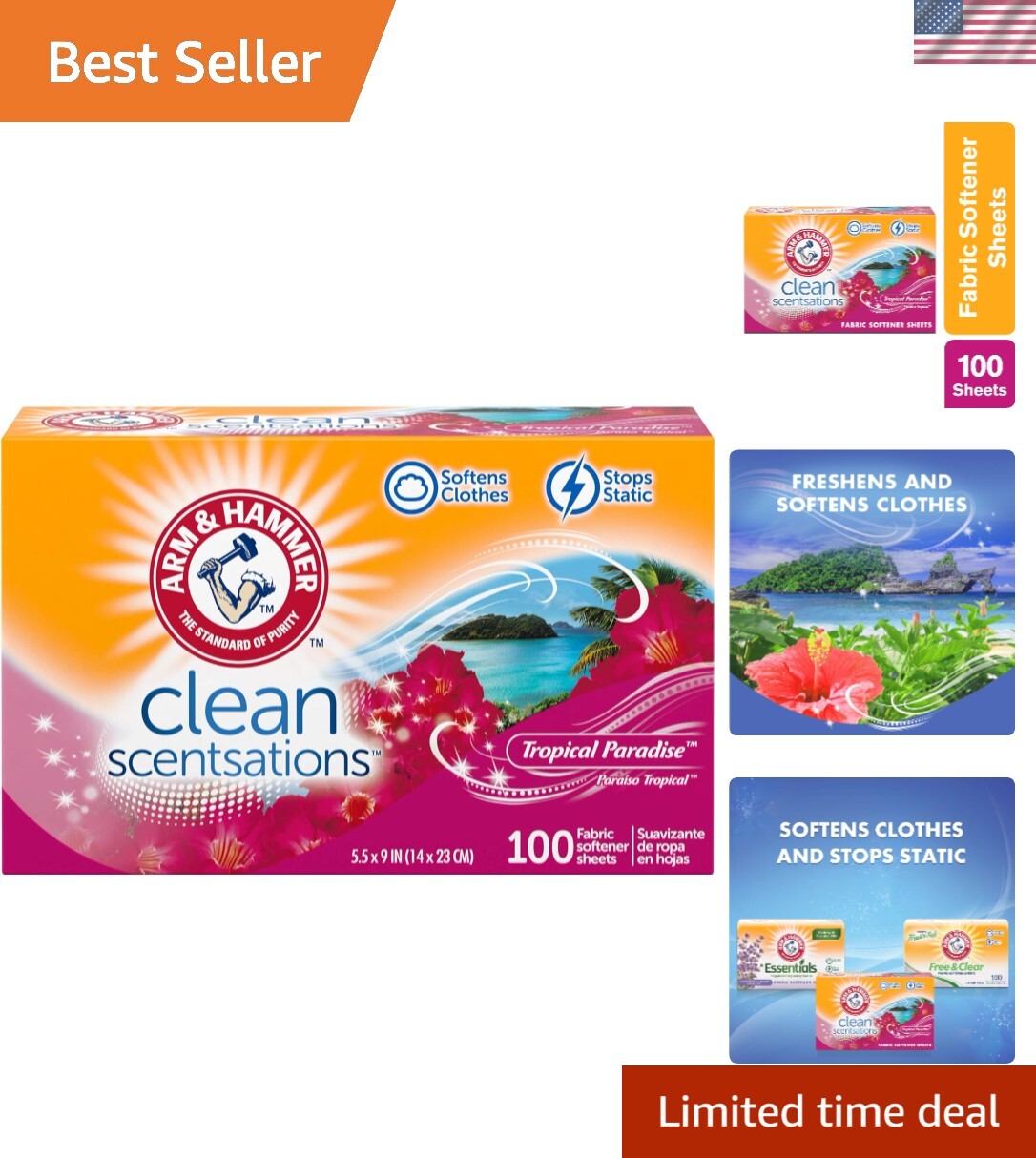 Tropical Paradise Fabric Softener Sheets – 100 Count for Soft, Fragrant Laundry