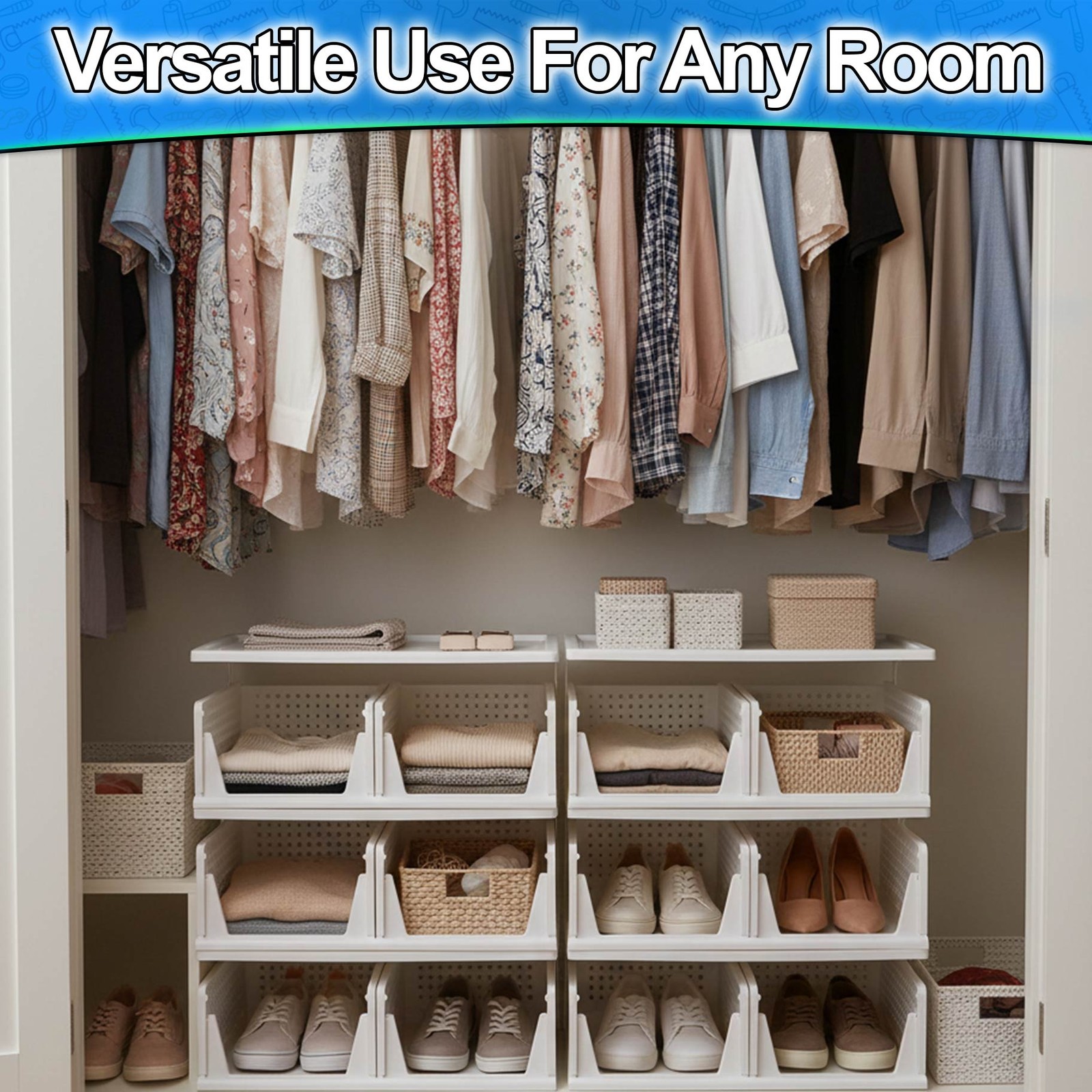 Stackable Closet Storage Shelf – Slidable & Ventilated Carts for Easy