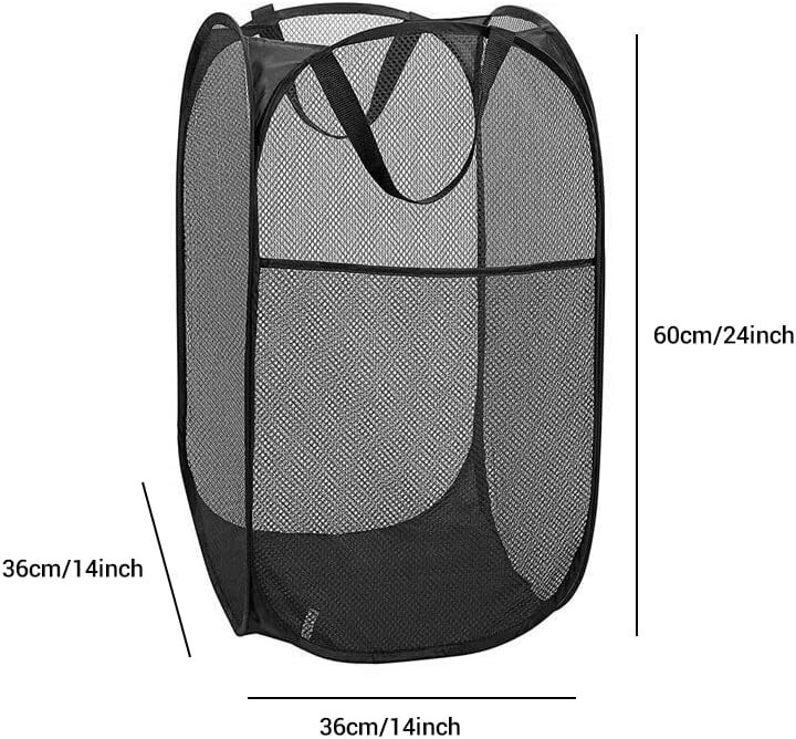 2 Pack Pop Up Collapsible Laundry Baskets, Foldable Mesh 14″L x 14″W x 24″H