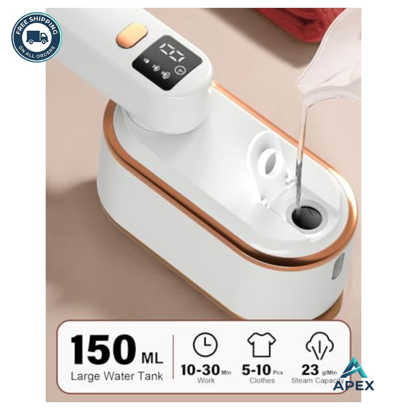 Handheld Travel Steamer Iron 1200W 150ml 3 Steam Levels LCD Screen Fast Heat