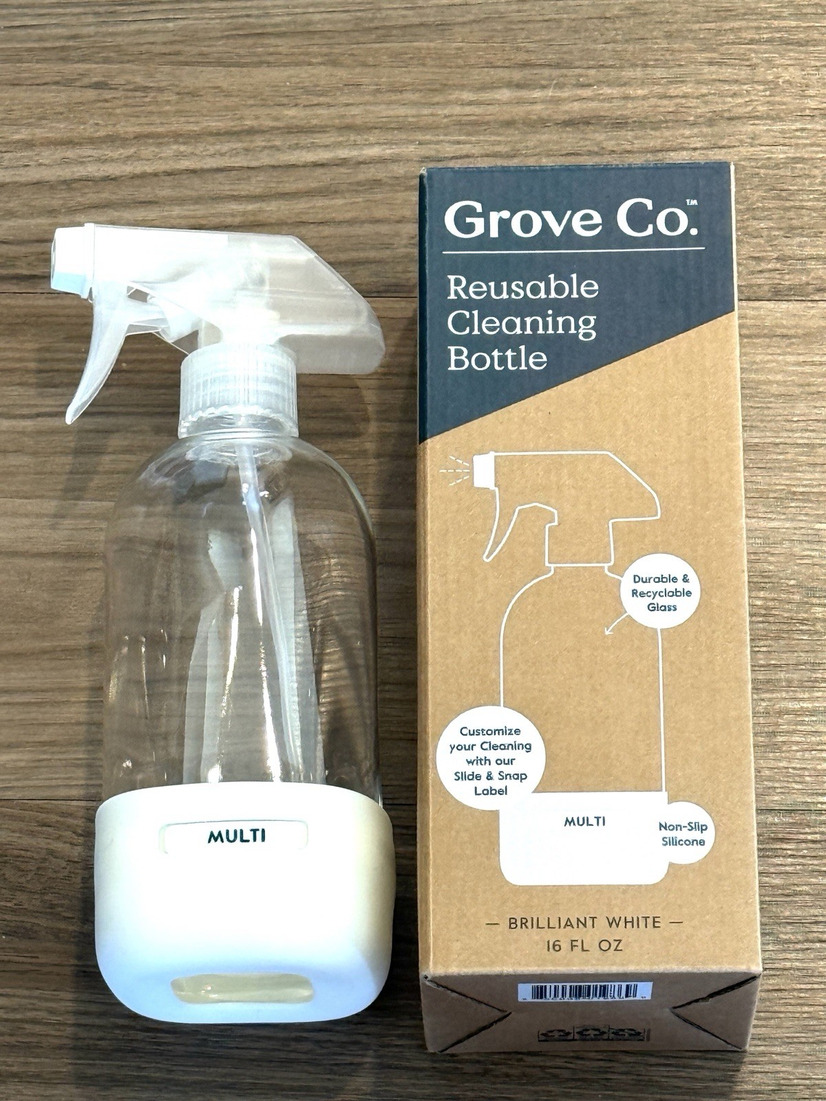 Grove Co. Glass Spray Bottle 16oz – White Silicone Sleeve w/ Spray Nozzle