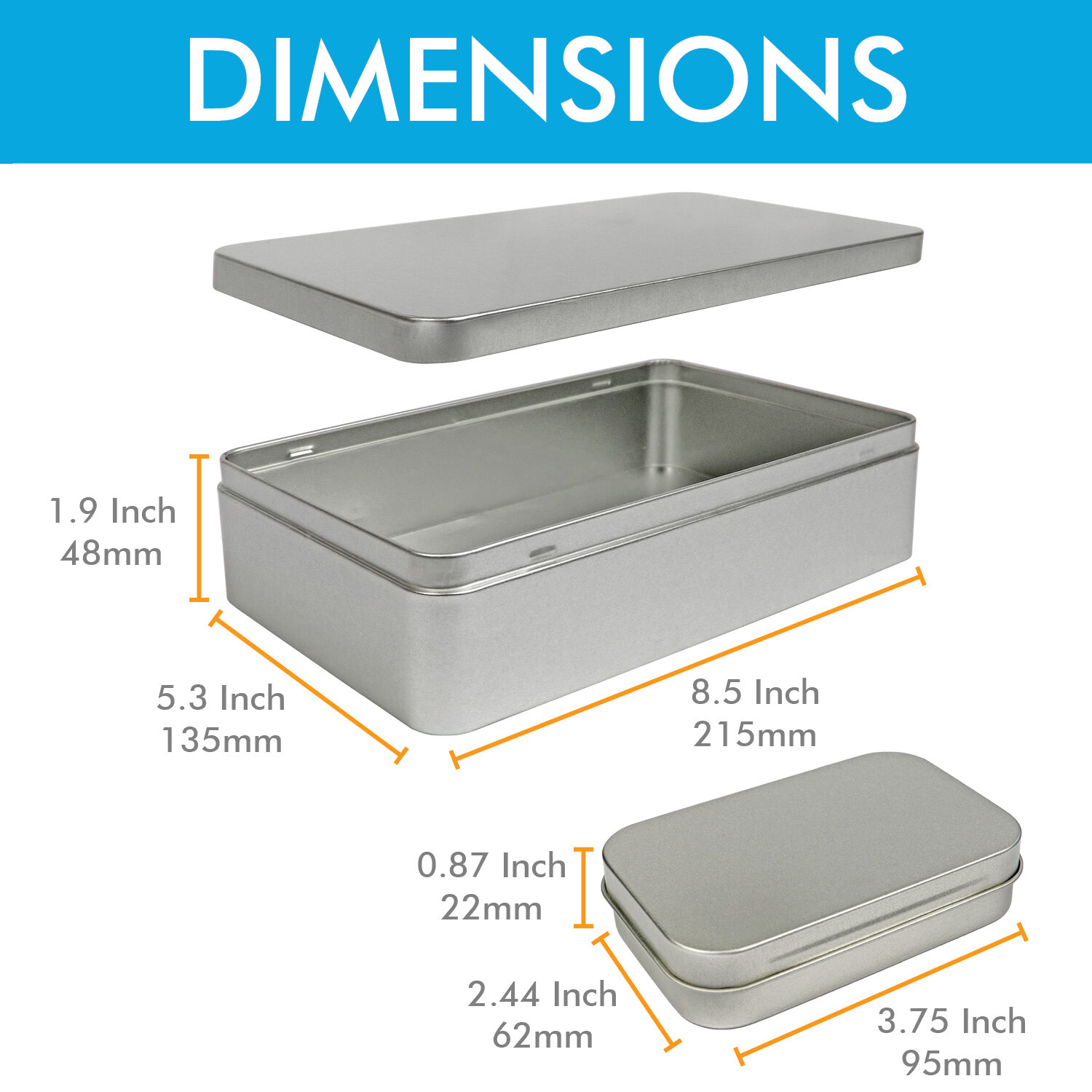 Large Silver Metal Rectangular Empty Tin Box Containers Storage Organization