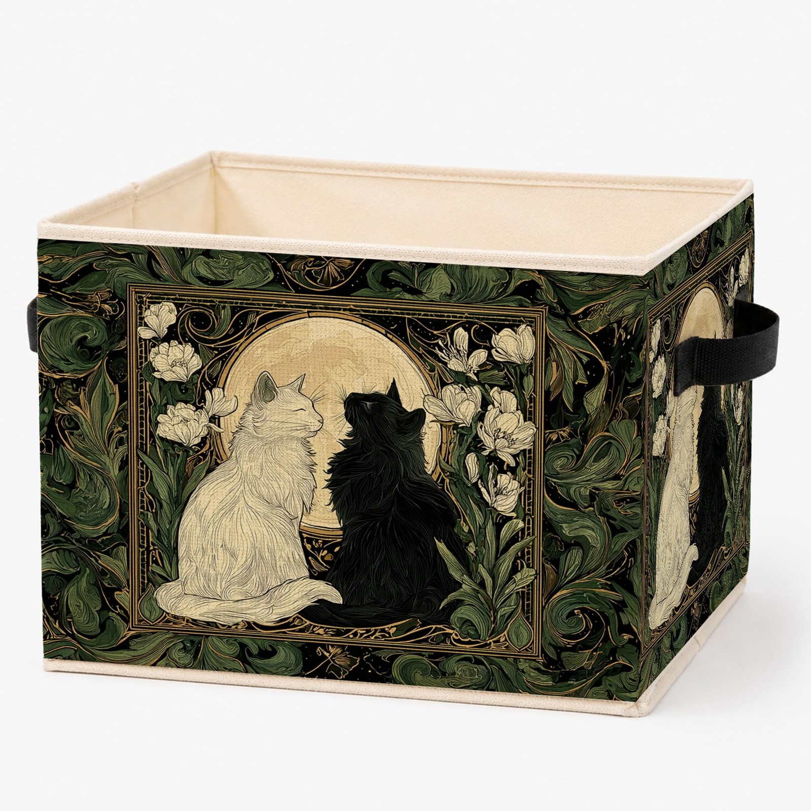 Witchy Moon Cat Floral Storage Bins Box, Vintage Art Nouveau Botanical Black …
