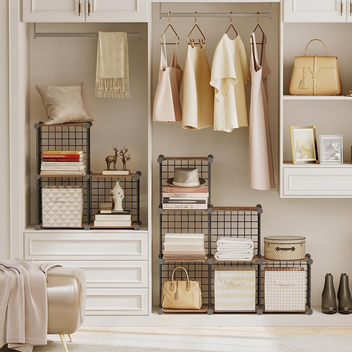 Wire Cube Storage Organizer 6-Cube Metal Grid Storage Organizers Modular Closet