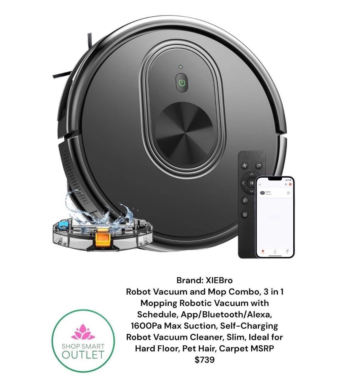 XIEBRO Smart HR101 3 in 1 Mopping Robotic Vacuum with Schedule, App/Bluetooth