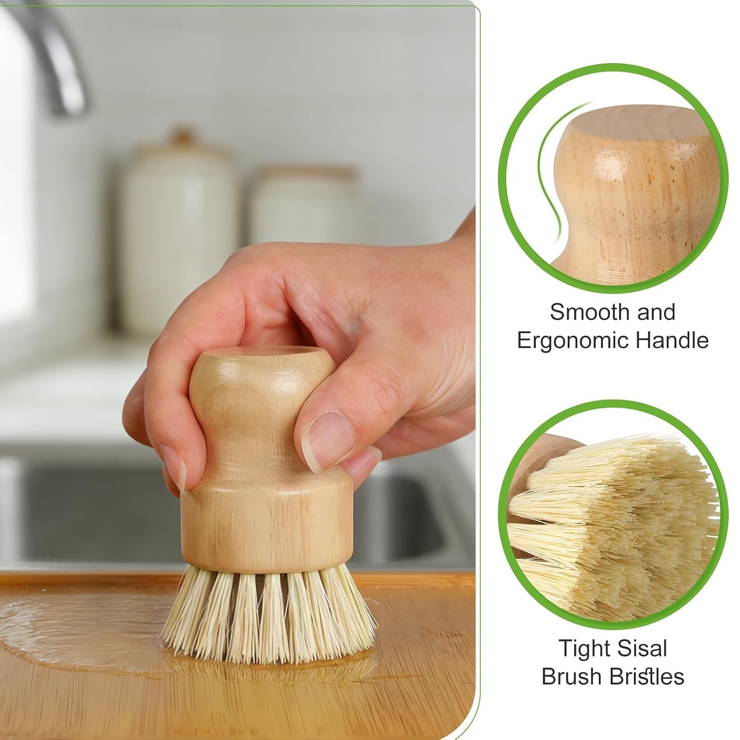Bamboo Dish Brush, Natural Scrub Brush, 4 Pack Set | Wooden Dish Scrubber | Eco-