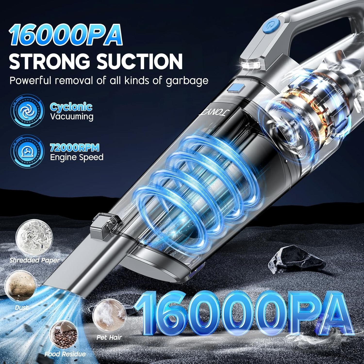 New Handheld Cordless Vacuum Strong Suction Car Keyboard Air Vents LED Light Pet