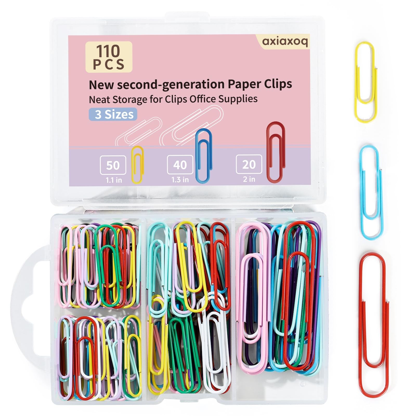 Paper Clips, 110Pcs Colored 2 inches, 1.3 1.1 Multi-colored