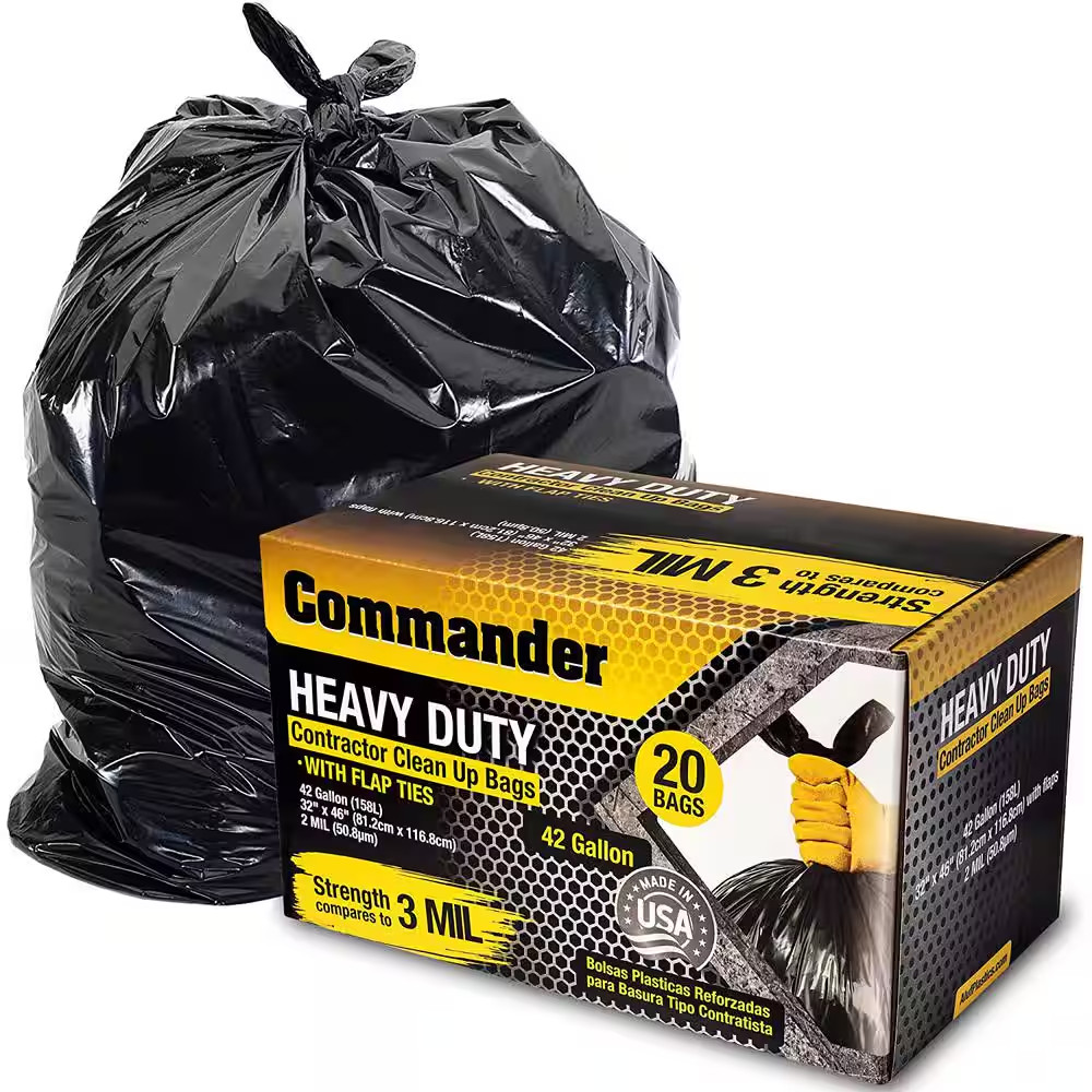 33 In. X 45 In. 42 Gal. Black Heavy-Duty Trash Bags (Pack of 20) 3 Mil for Home