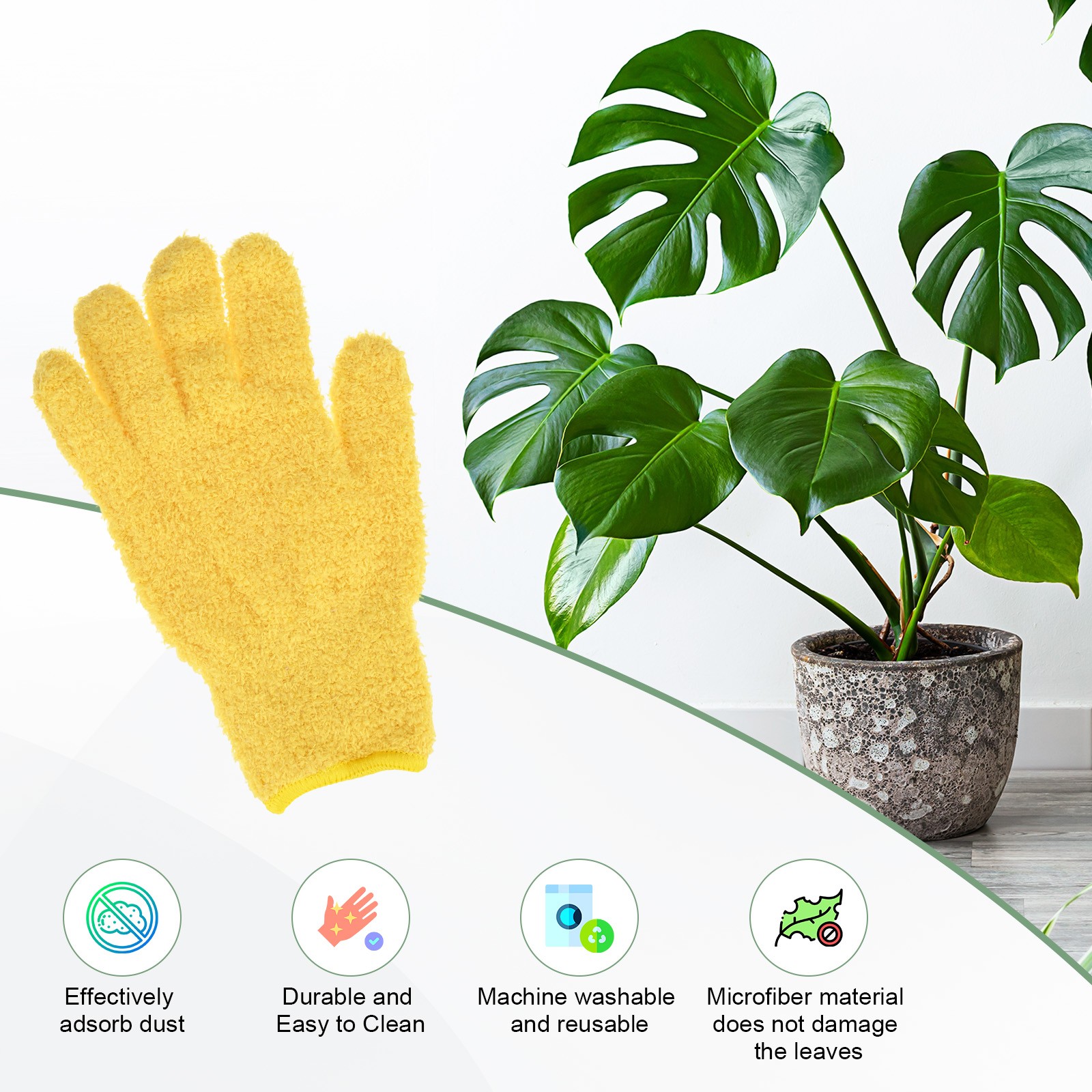 2-Pack 7x9cm Microfiber Dusting Glove for Plant, Leaf Cleaning Mitten Yellow