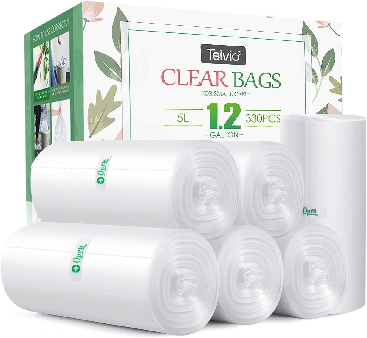 1.2 Gallon 330 Counts Strong Trash Bags Garbage Bags by , Bathroom Trash Can Bin