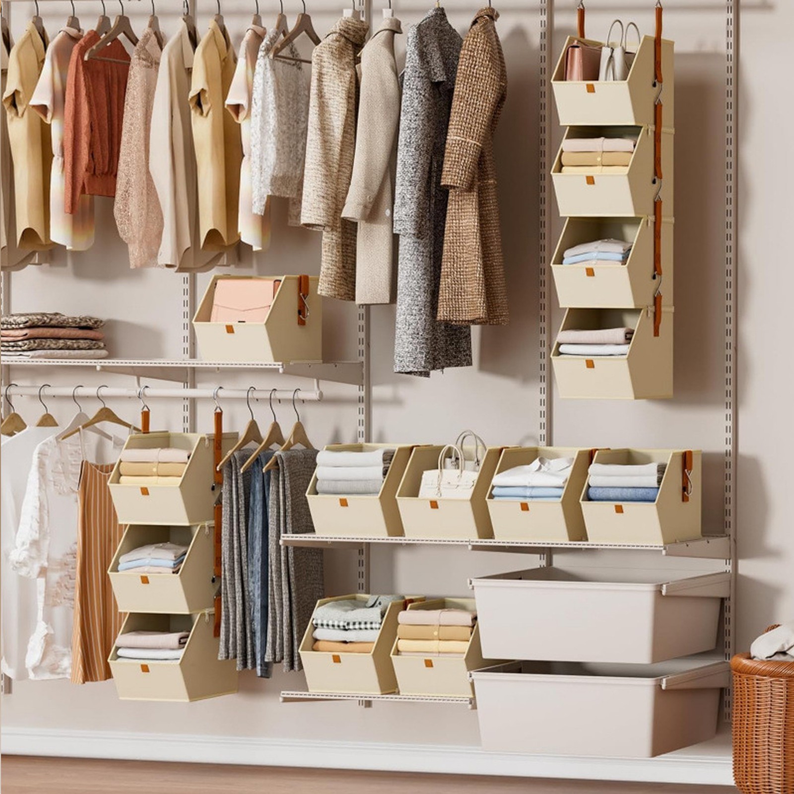 4 Tier Hanging Closet Organizer Shelves Storage Bins Space Saving Clothes US ✨