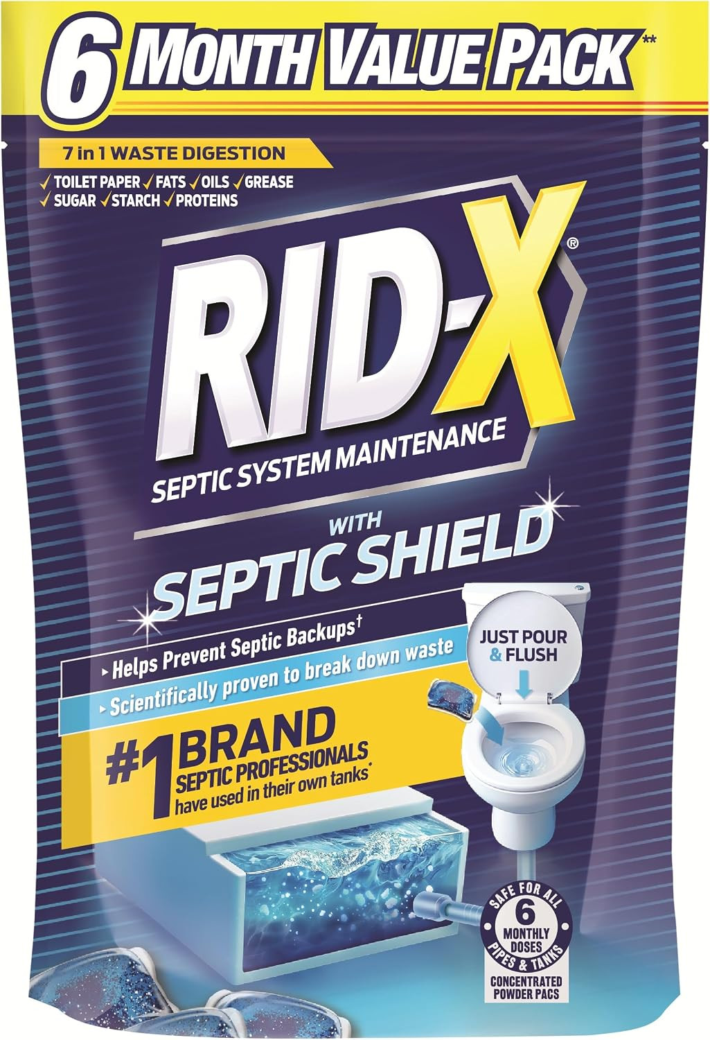 RIDX Septic Tank Treatment Pods – 6 Month Supply, Dual Action Enzymes and Bac…