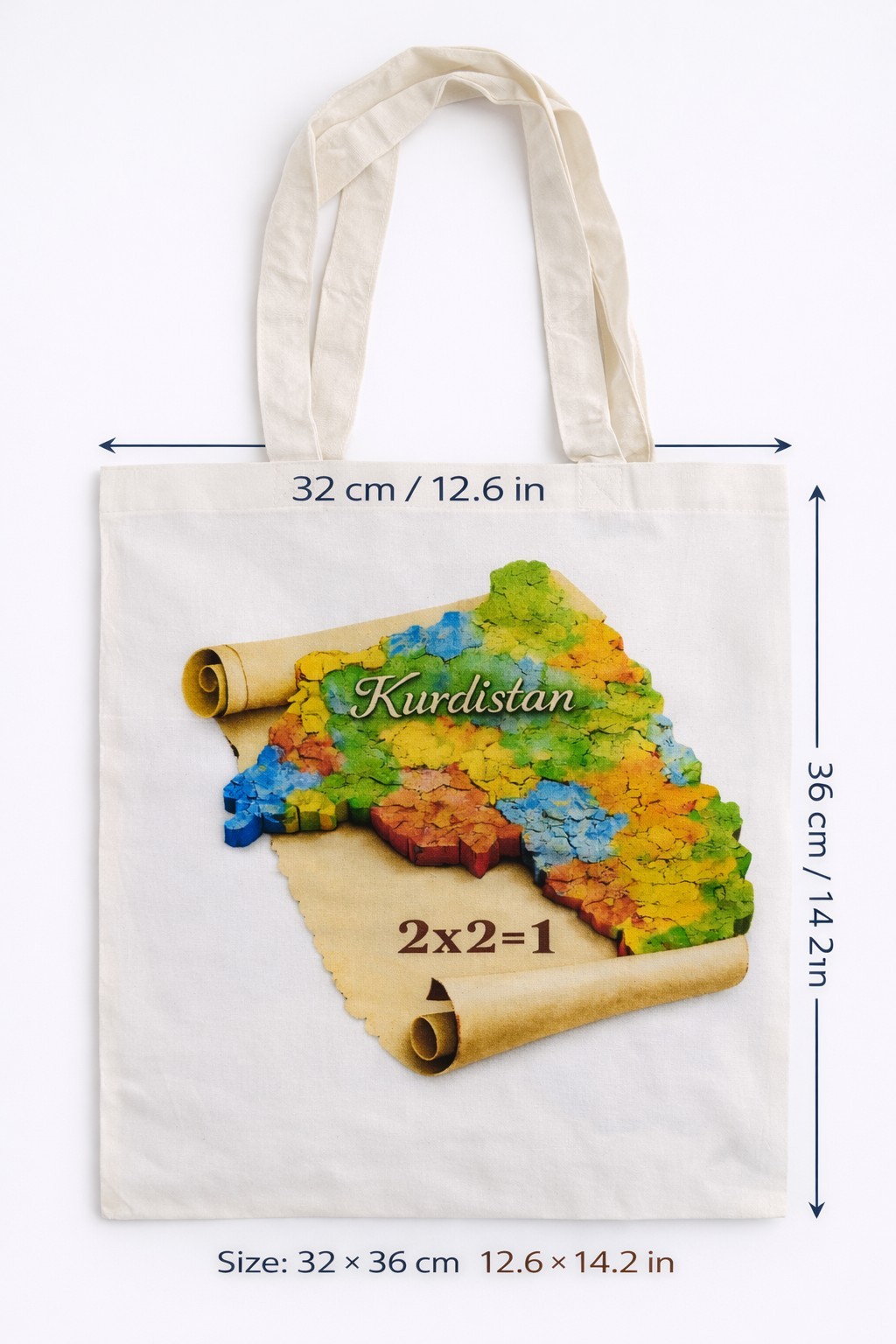 Kurdistan Map Canvas Tote Bag Foldable Reusable Shopping Bag 32x36cm Multicolor