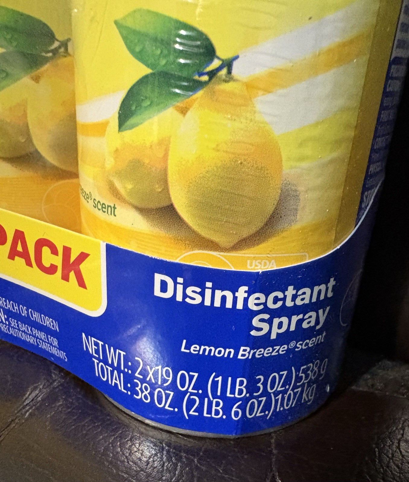 2 Pack Of Lysol Lemon Breeze Disinfectant Spray 19oz Each