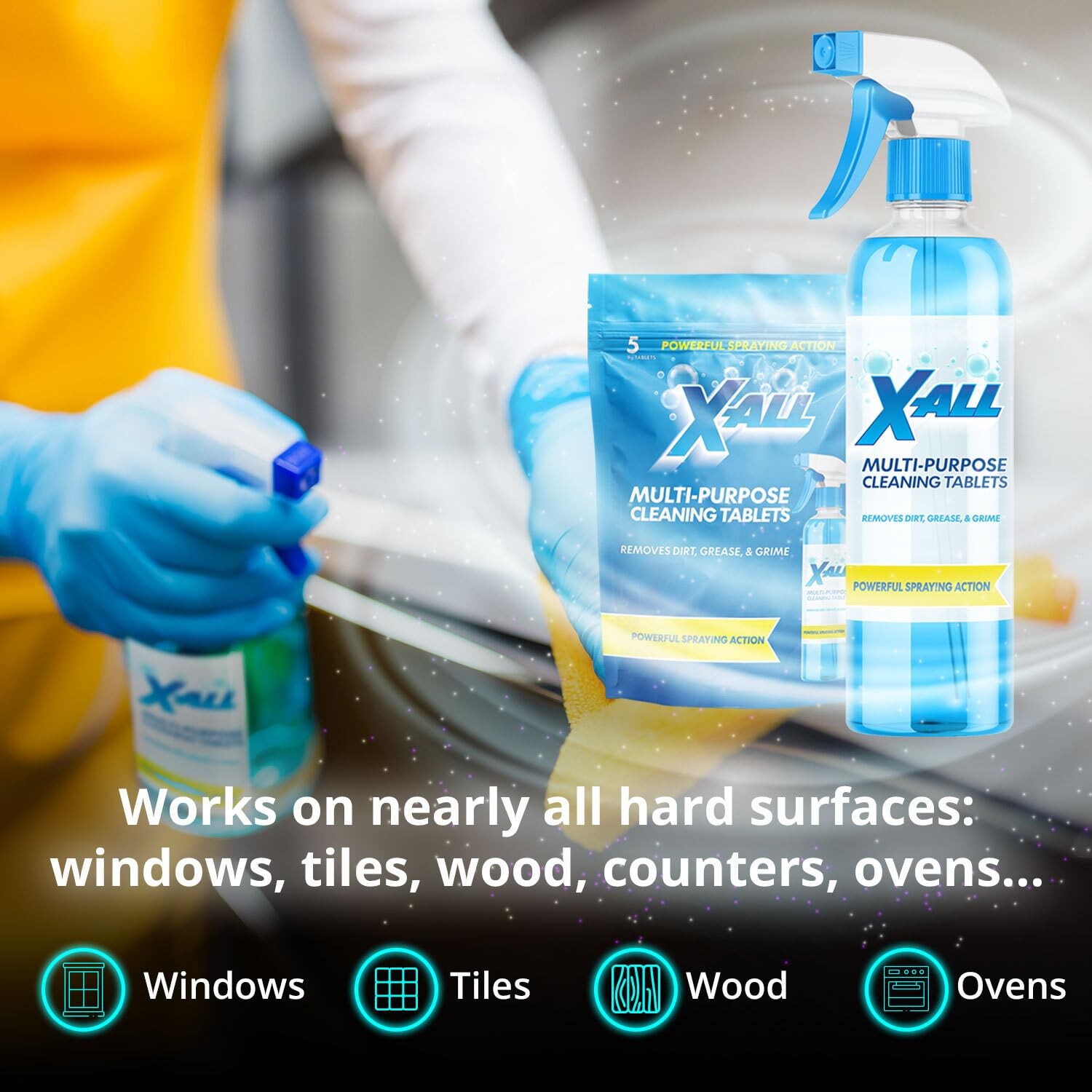 X-ALL Multi-Purpose Cleaner – Spray Bottle and 5x Cleaning Tablets – Cleaner