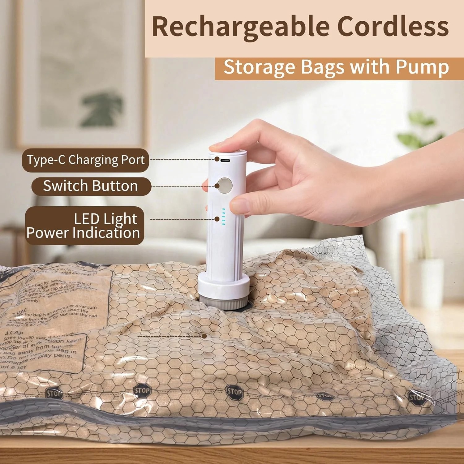 15 Pack Travel Vacuum Bags with Rechargeable Pump 3 Sizes for Clothing