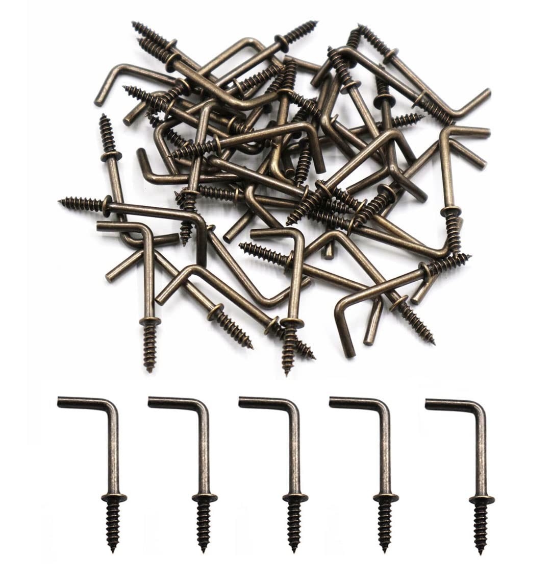 Small Antique Brass Screw in Hooks 5/8″ L Shape Hooks Bronze 1 Shape Screw Hooks