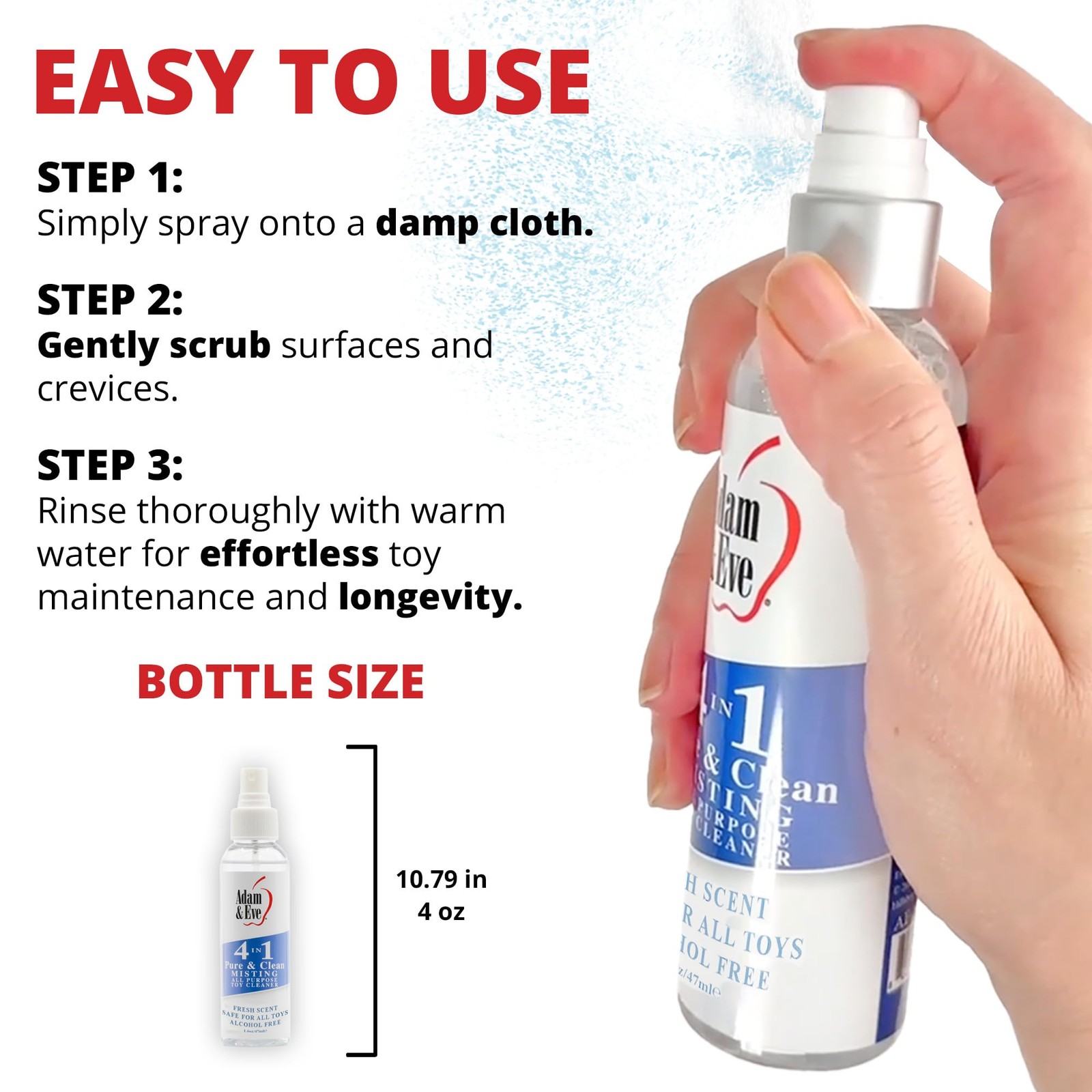 Adam & Eve 4-in-1 Pure & Clean Toy Cleaner, Fast-Acting Spray, Fresh Scent