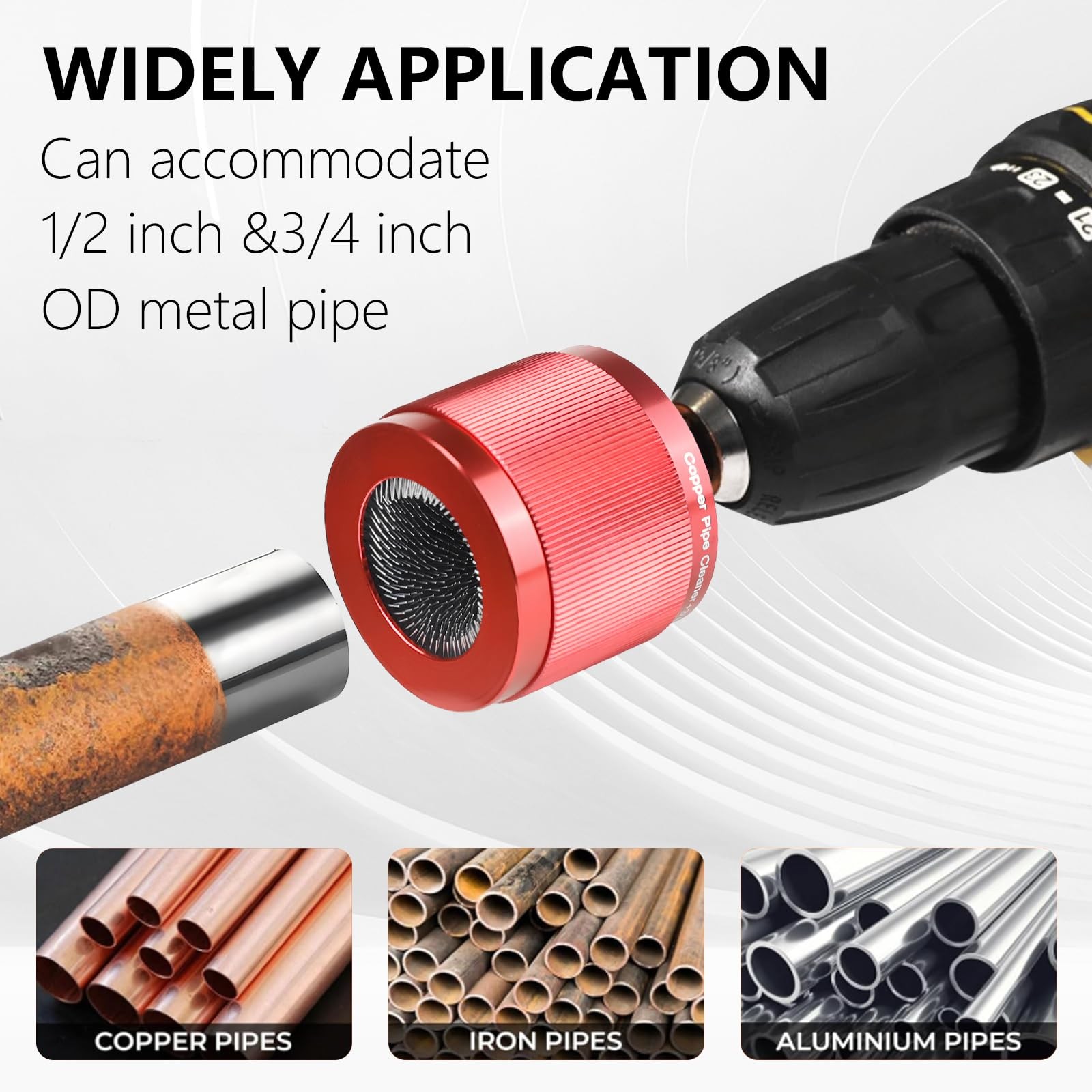1/2″ & 3/4″ Copper Pipe Cleaner Set for Drill, with 1/4″ Hex Shank & 10 Clean…